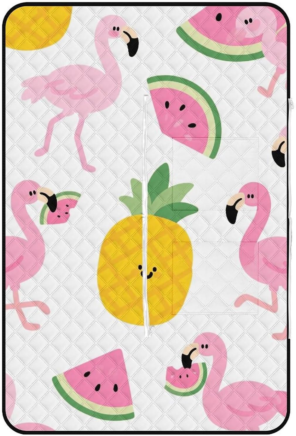 Flamingo Watermelon Pineapple Picnic Blanket 150x100cm, Foldable 2-in-1 Picnic Mat and Tote Bag Portable Waterproof Beach Mat Sandproof Outdoor Blanket for Park, Hiking, Beach, Camping, Travel
