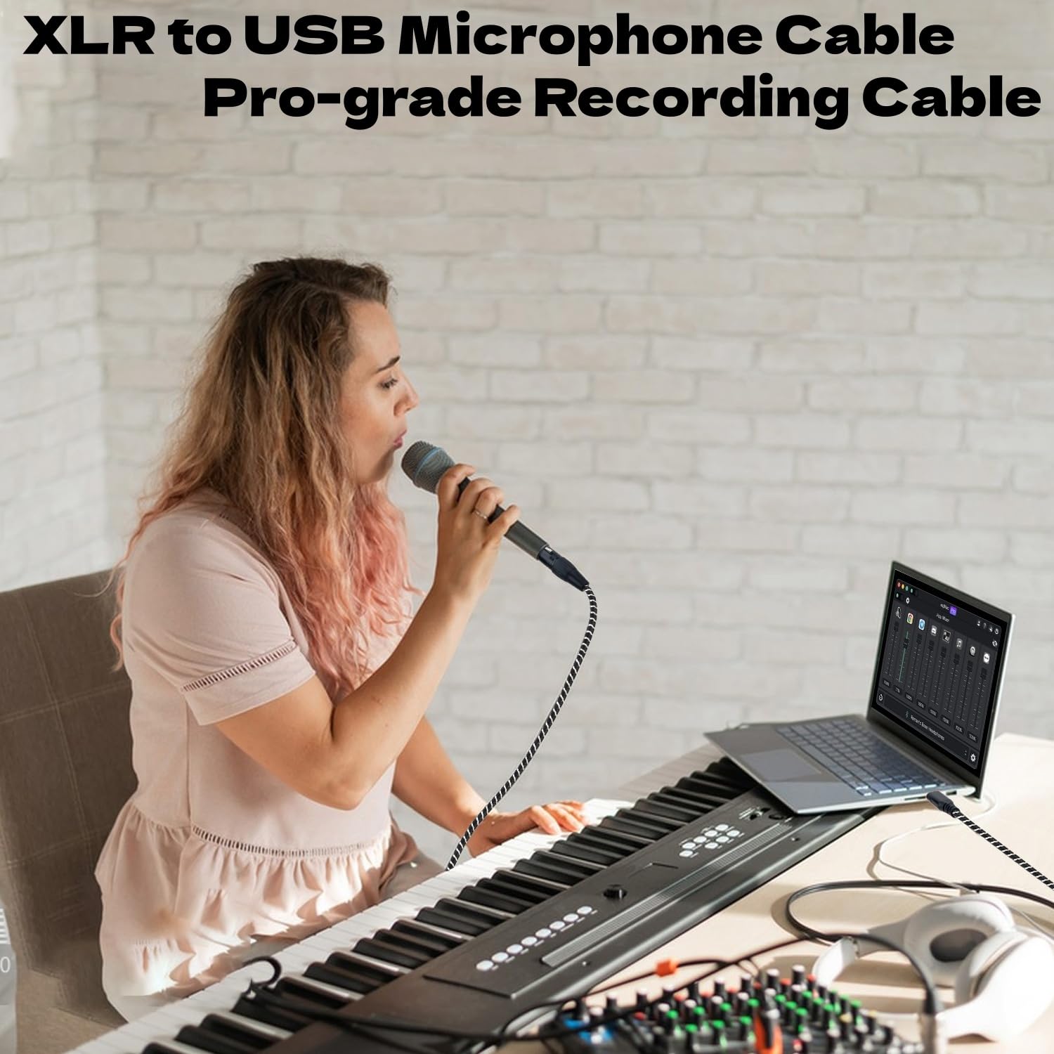 Cable USB a XLR de 6.6 pies, cable de micrófono XLR a USB USB macho a XLR hembra, cable convertidor de enlace de micrófono, cable de audio de estudio, grabación, karaoke