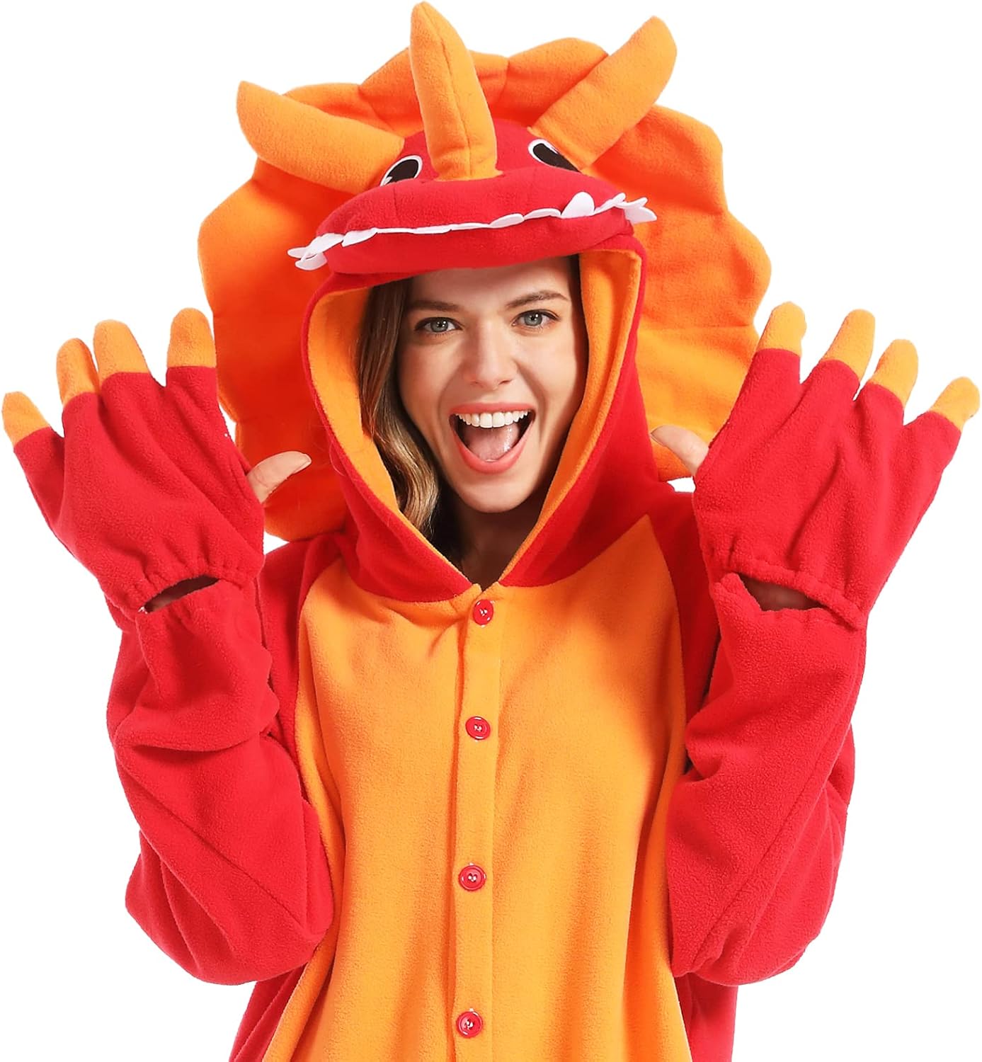 dressfan Animal Triceratops Dragon Onesie Costume Dinosaur Christmas Halloween Cosplay Costume Pajamas Unisex Adults Teens - Image 6