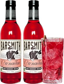 Barsmith Bar Essentials Grenadine Syrup - Sweet Cherry and Pomegranate Notes - No Artificial Flavors & Non-GMO Cocktail Mixer - Ideal for Shirley Temple, Mocktails and Cocktails - 12.7oz (Pack of 2)