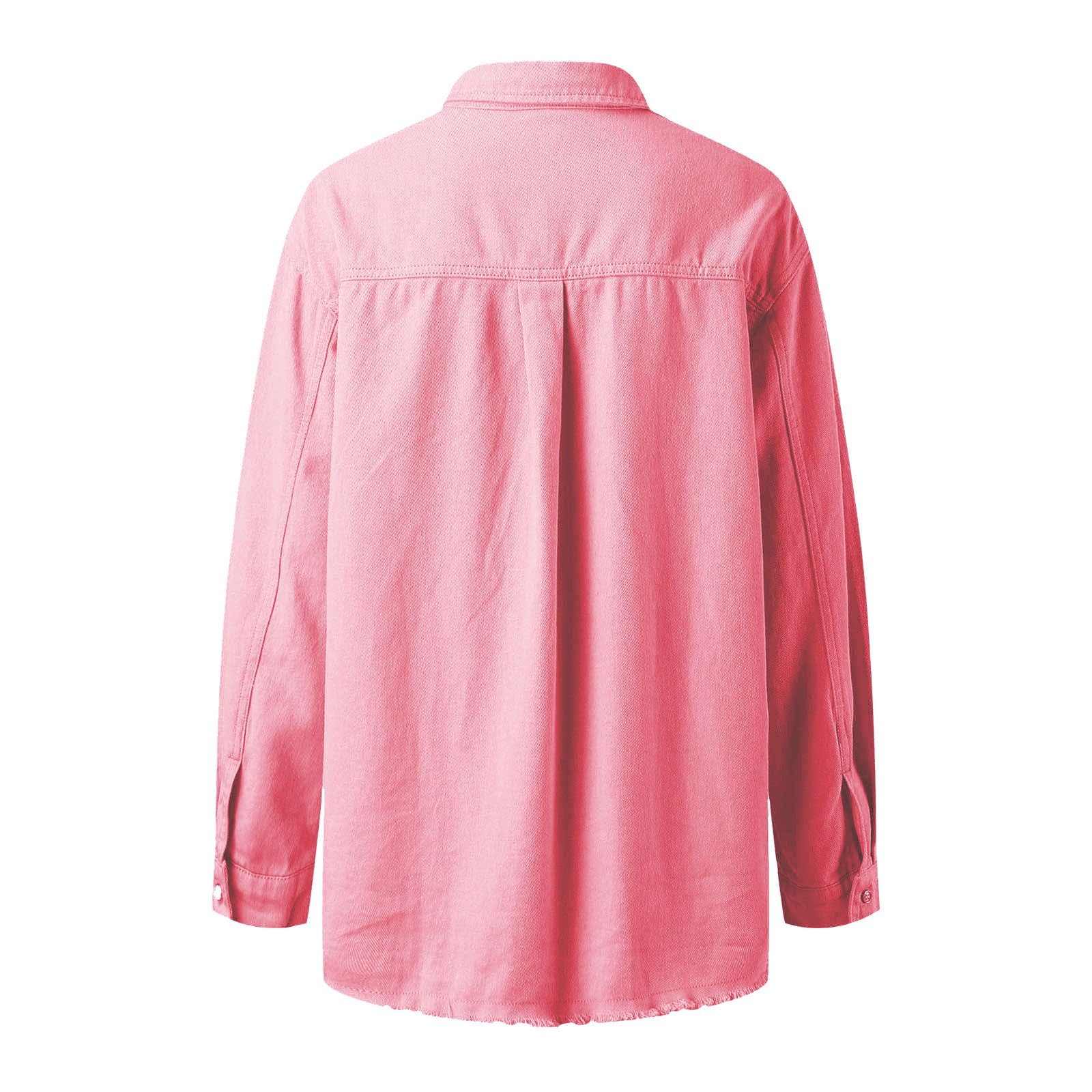 Camicia da donna in denim, con frange lavate, per il tempo libero