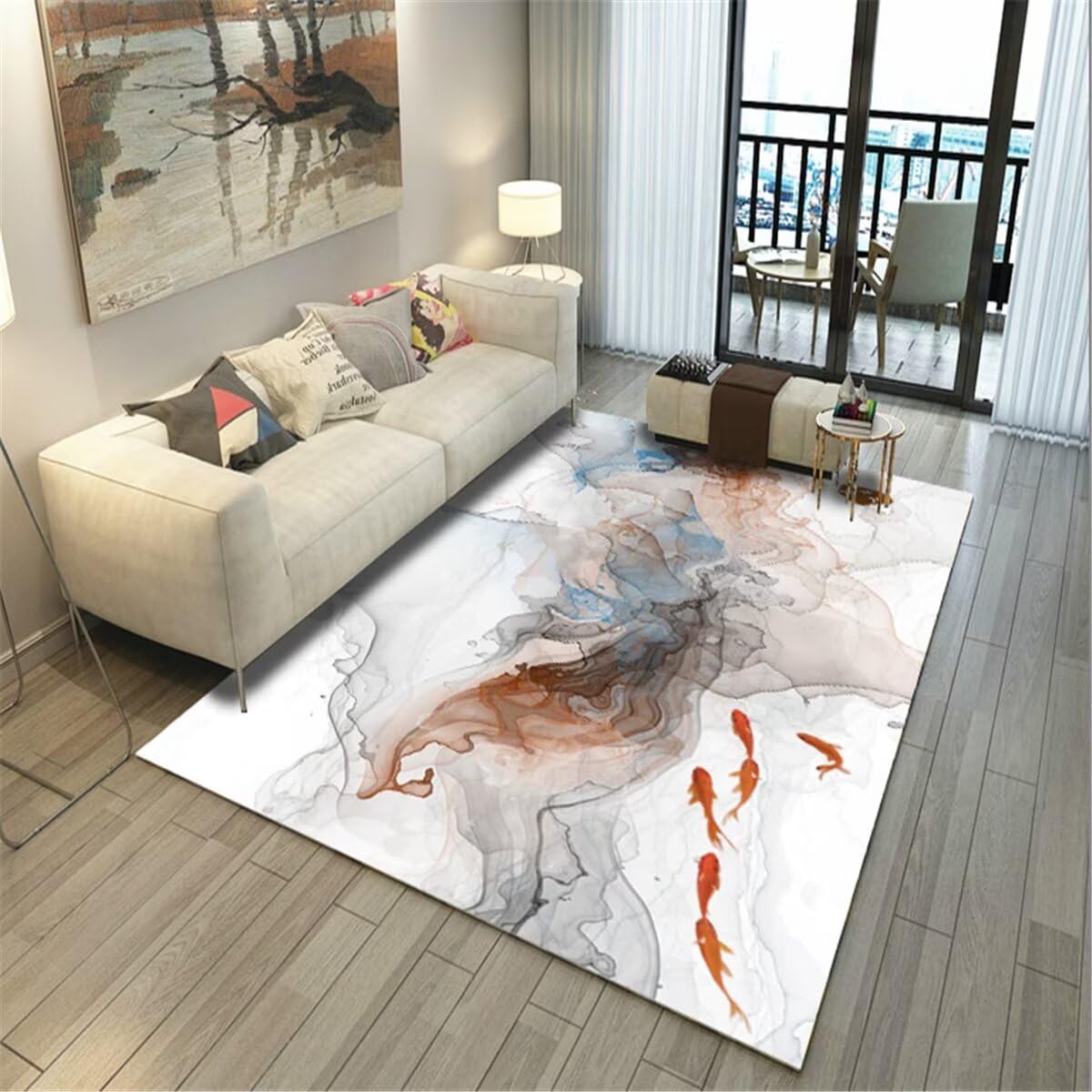 Alfombra Despacho Alfombra Exterior Terraza Impermeable Alfombra insonorizada del Dormitorio del diseño de la Pintura de Tinta Gris-Azul Alfombras Oficina 70X140CM