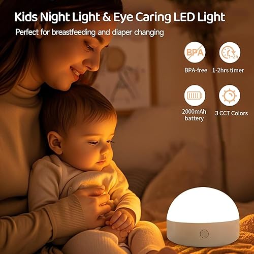 Miniatura 2 de BLUEYE Luz nocturna, sin BPA, control remoto, colores 3CCT, batería de 2000 mAh, botón manual, sin parpadeo para niños, bebé, guardería, pequeña