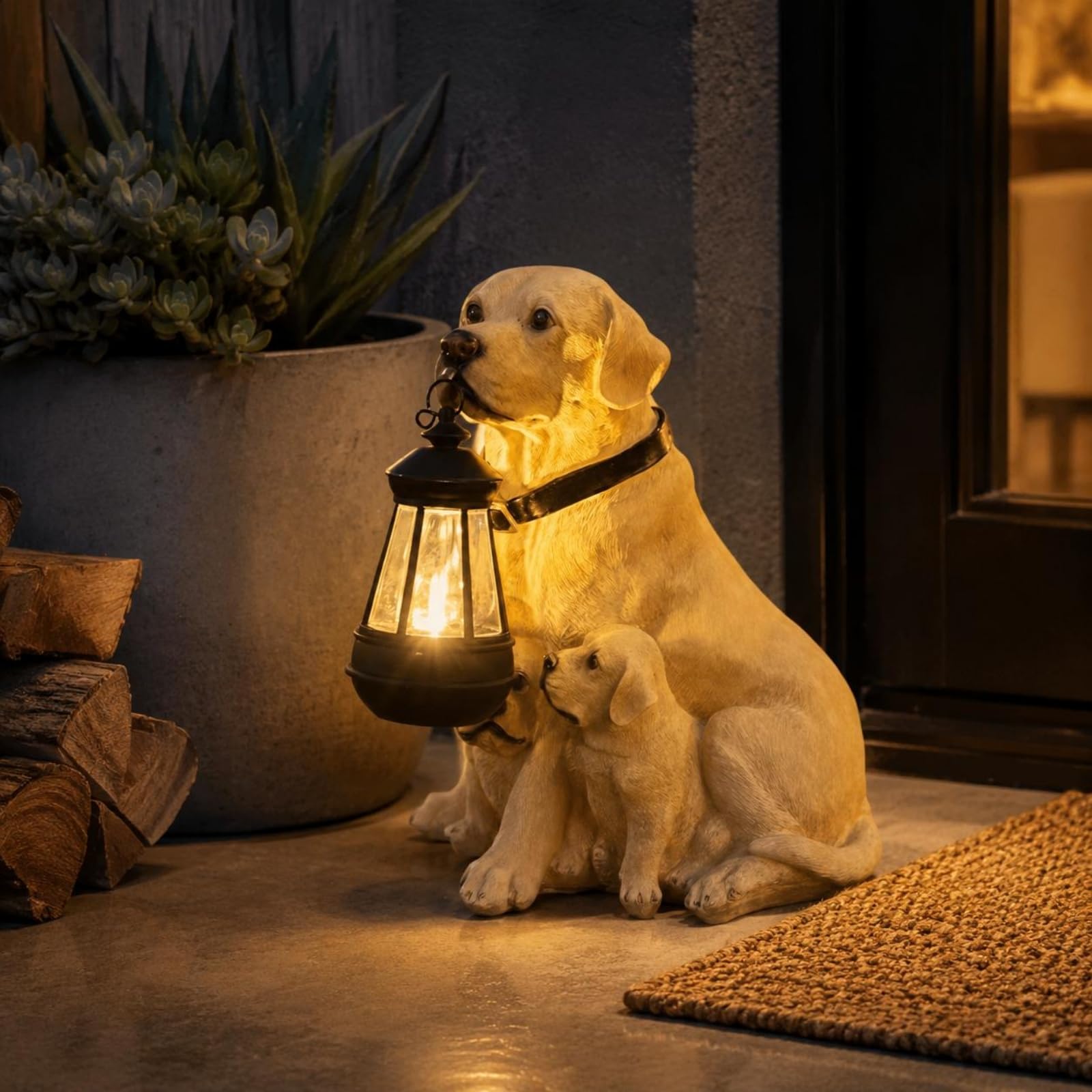 Figura de Perro con Farol Solar Adorno de Perro con Luz Solar Decoración Nocturna Figura Cachorro Farol para Jardín, Golden Retriever
