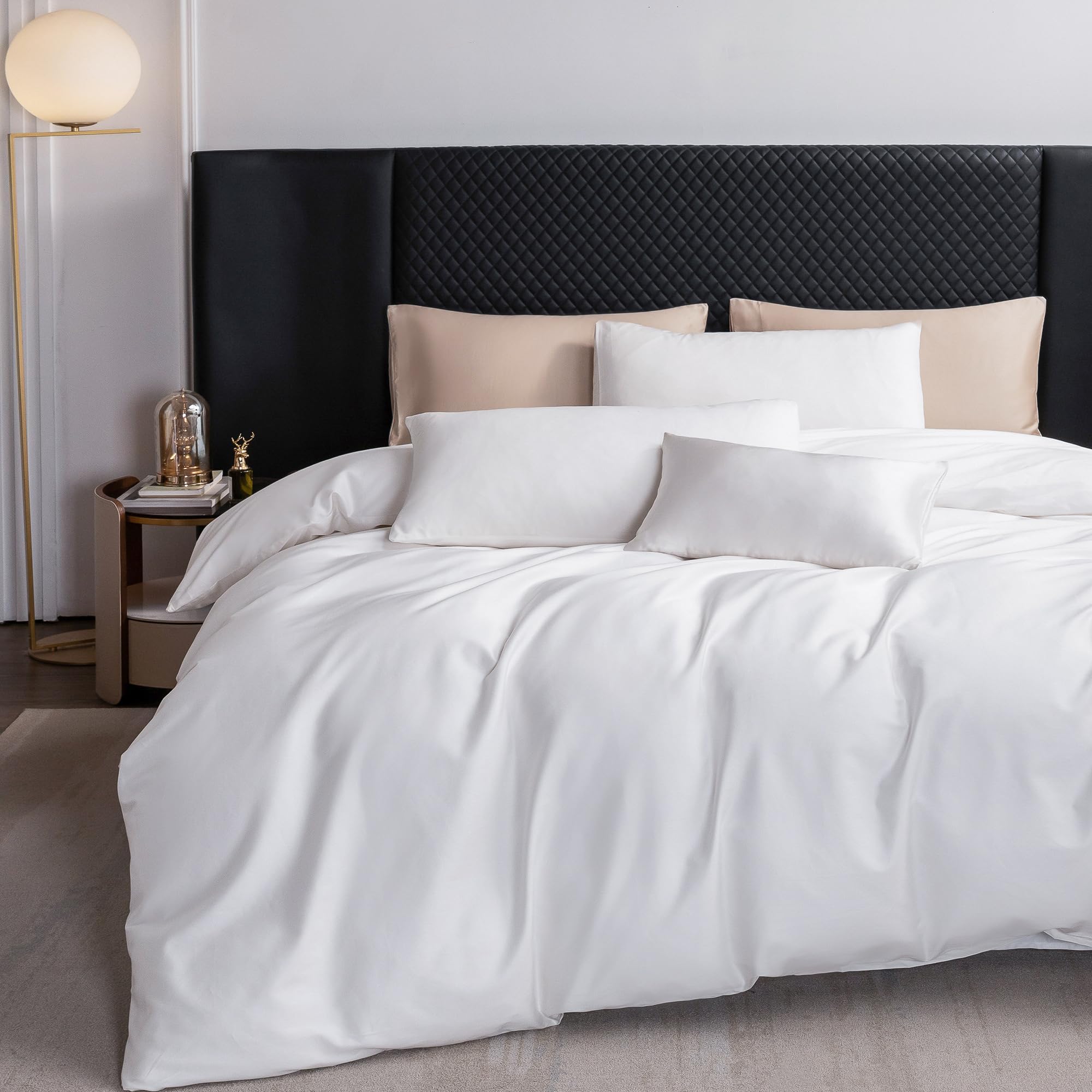 MOOMEEBedding Duvet Cover Set Extra Long Staple Cotton 600 TC Egyptian Cotton Texture Silky Sateen Smooth Luxury Soft Comfortable Durable (Off White, King)