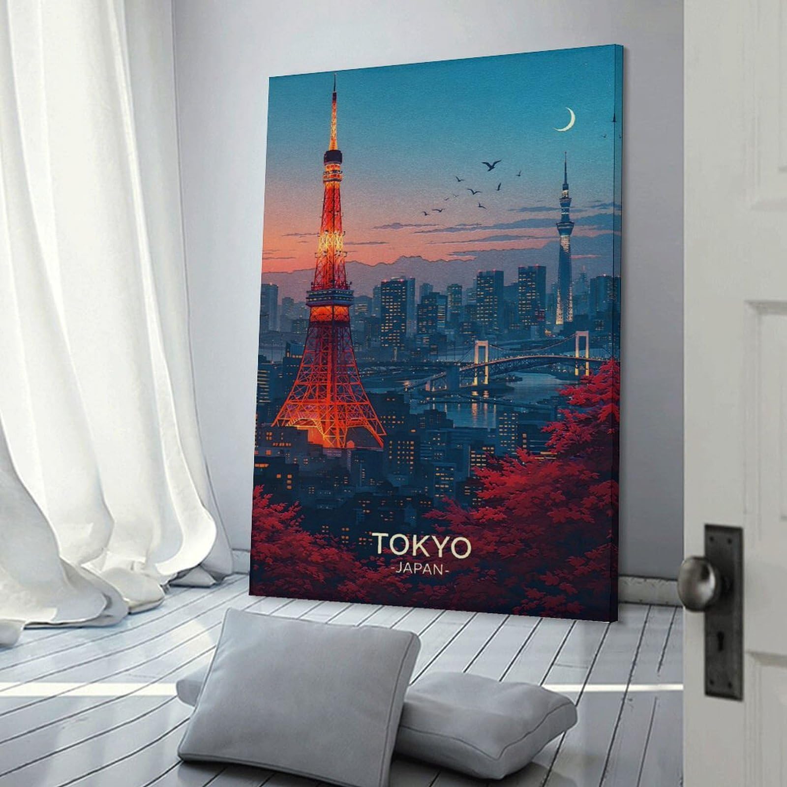 Junmoney Frame-Style-13 Home Decor Wall Art Tokyo Cityscape At Dusk, 16X24inch(40X60cm), For Bedroom Decor, Cosy Corners Or Studios, Decorative Wall Art For Cosy Rooms