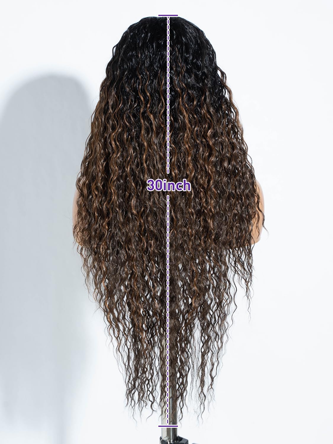 Joedir Long Deep Curly Wavy Lace Front Synthetic Wigs for Women Glueless Lace Wig 30 Inch Middle Part Natural Looking Heat Resistant Fiber Wig for Daily Party Use Ombre Mix Brown - Image 4