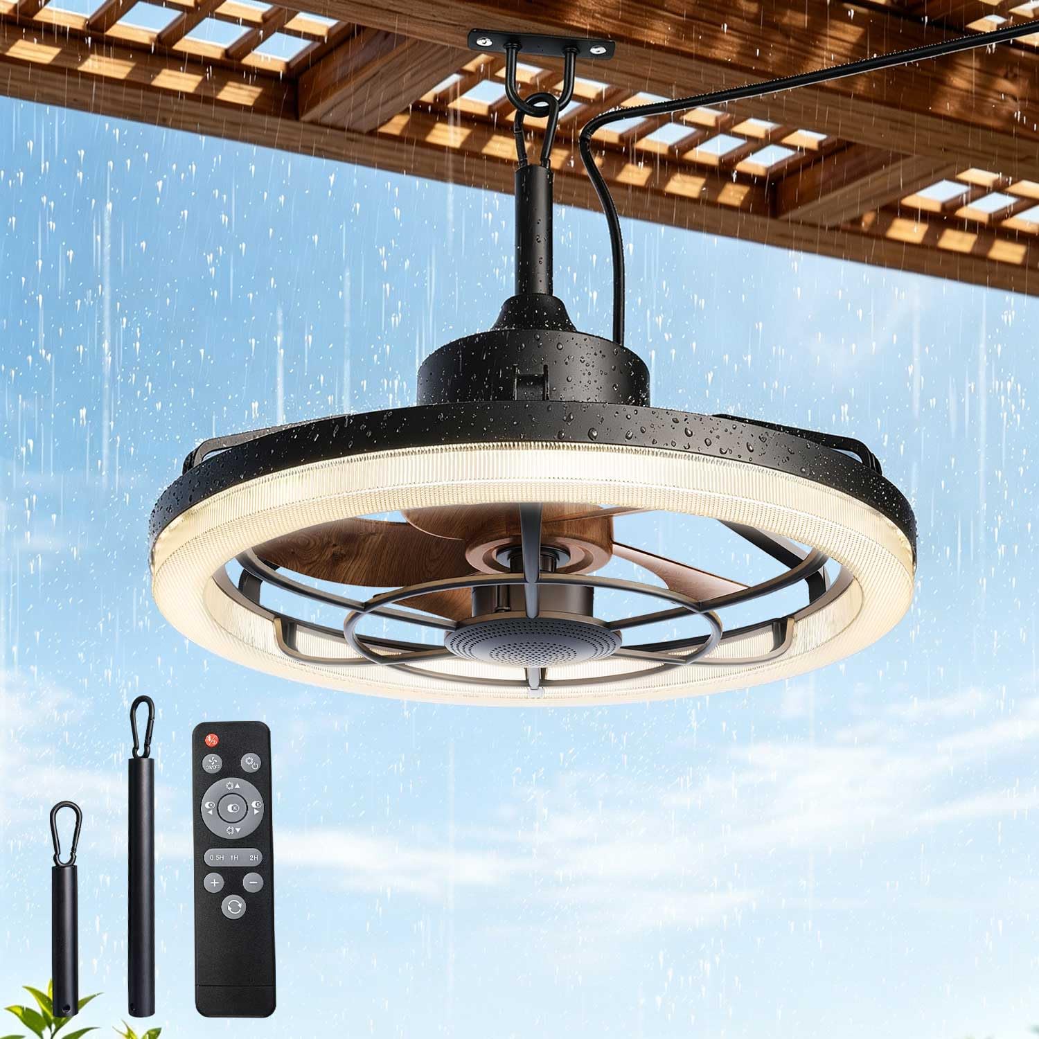 View 1 of 20" Outdoor Ceiling Fan with Light, 6-Speed DC, Dimmable 3CCT, Remote Ctrl