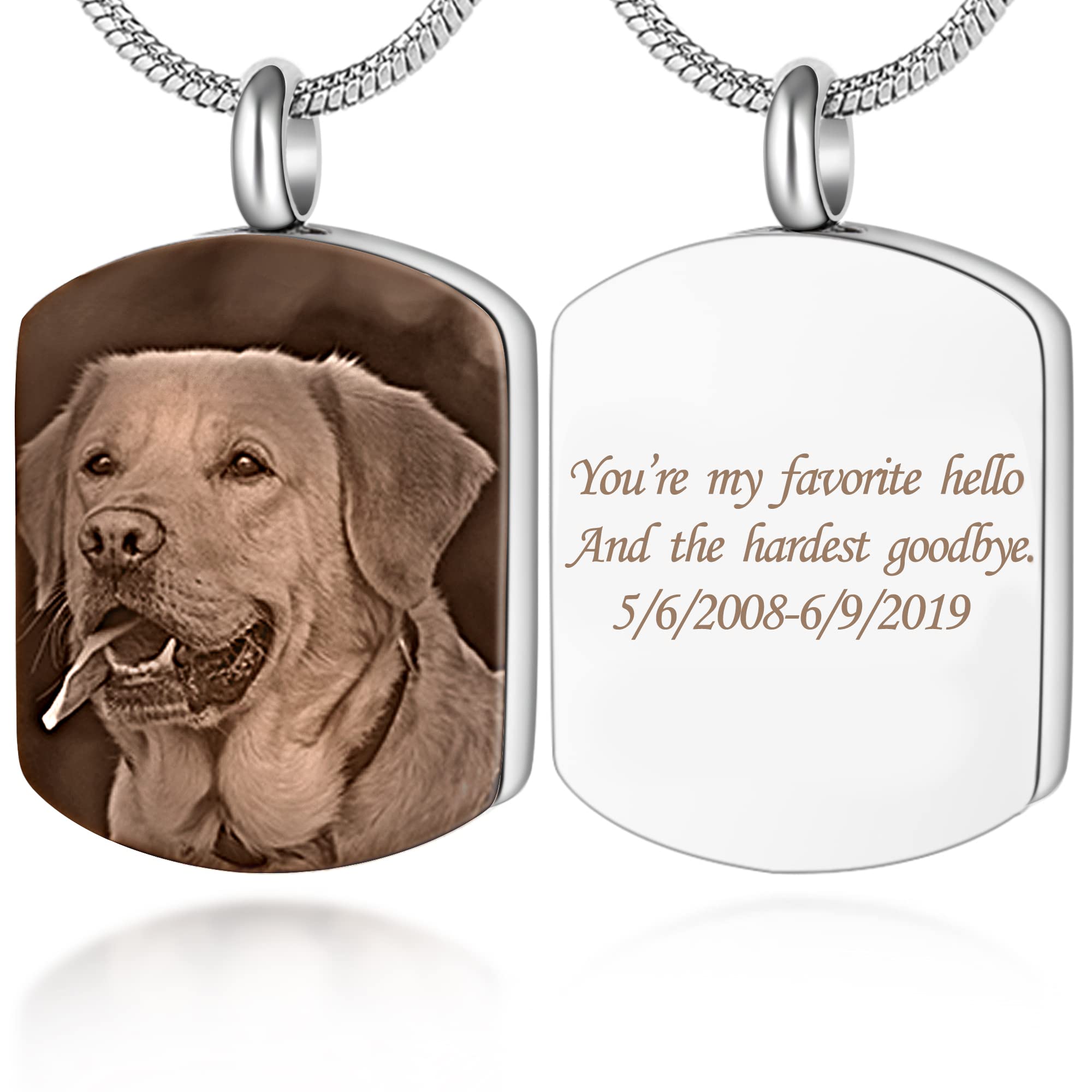 Farfume Personalised Urn Necklace for Ashes Engraving Photo & Text Cremation Jewellry Memorial Ashes Necklace for Humans/Pet (Silver Square Ashes Necklace) — image 1