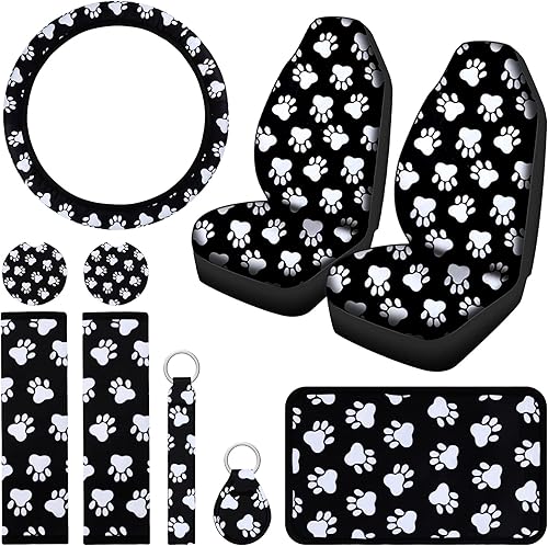 Juego de 10 piezas de accesorios de auto con estampado de patas de perro y gato fundas de asiento de automóvil funda para volante de automóvil Juego de 10 piezas de accesorios de auto con estampado de patas de perro y gato fundas de asiento de automóvil funda para volante de automóvil