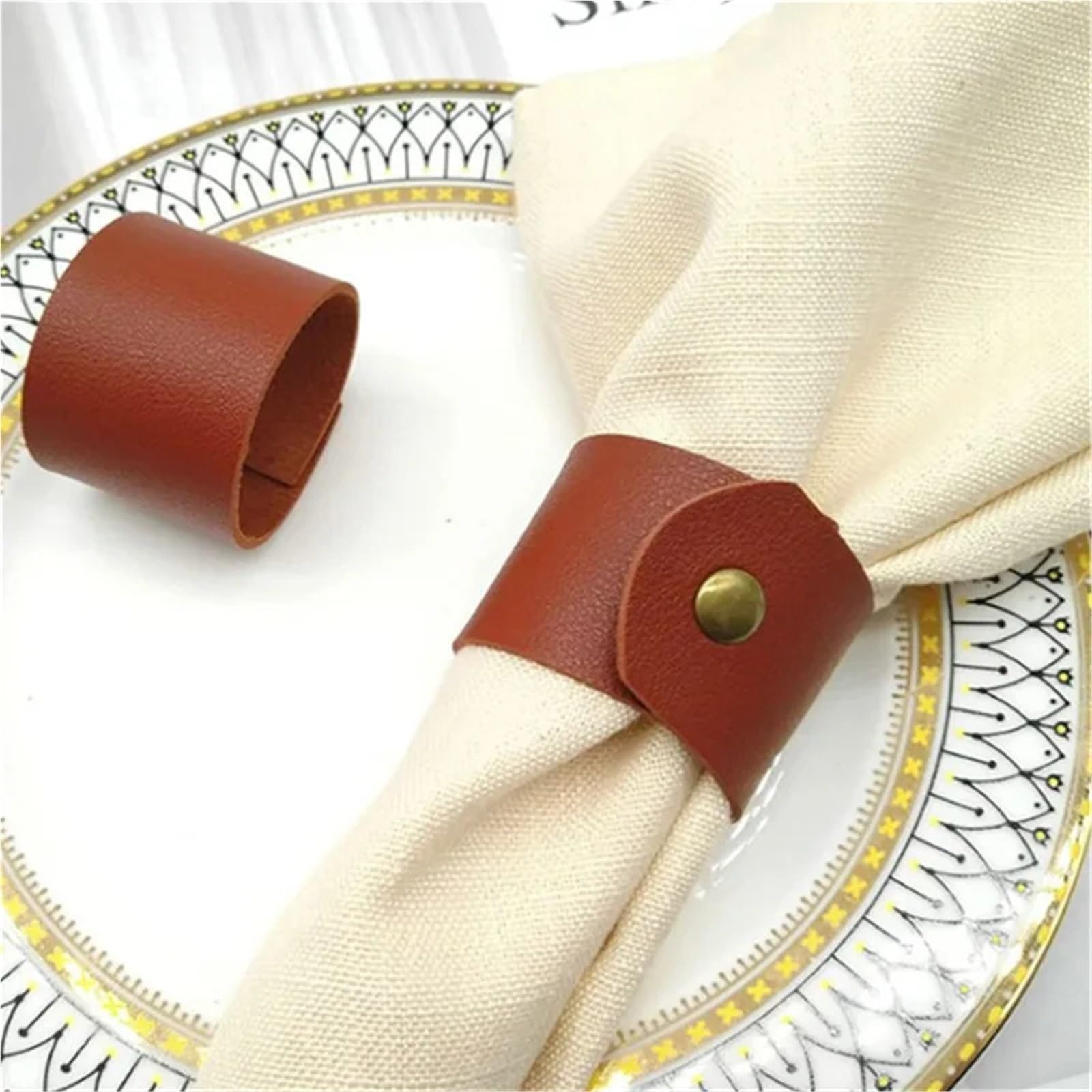 Lot de 48 ronds de serviette en cuir synthétique pour fête de mariage, Saint-Valentin, salle à manger, décoration de table