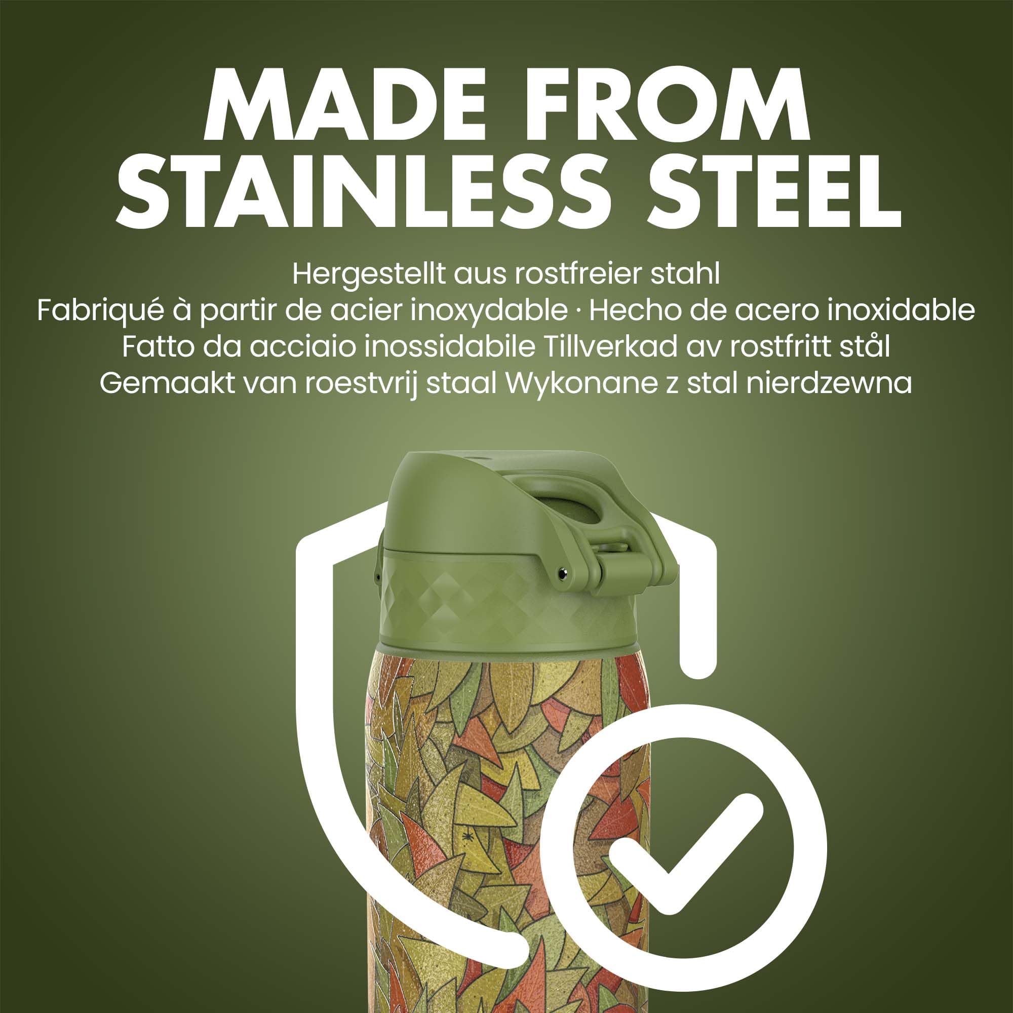 ION8 Borraccia Acciaio per Bambini, 400ml, a Prova di Perdite, Facile da Aprire, Serratura Sicura, Lavabile in Lavastoviglie, Maniglia per il Trasporto, Facile Pulizia, Durevole, Design Elefante