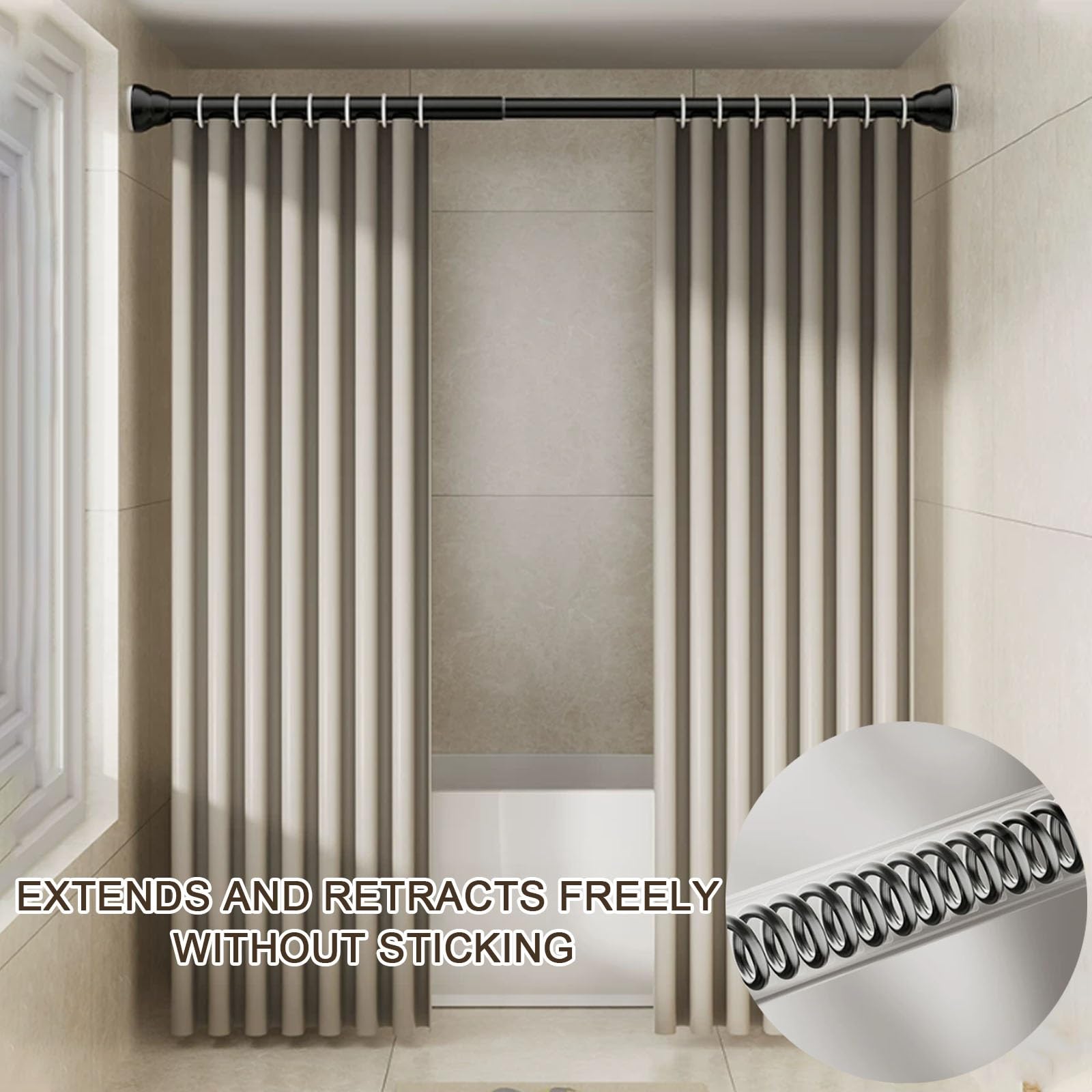 Senza Fori Bastoni per Tende, Antiscivolo Bastone Tenda Estensibile, Ideale per Soggiorno, Camera da Letto, Bagno, Armadio, Cucina(Gray,88-130cm/35-51in)