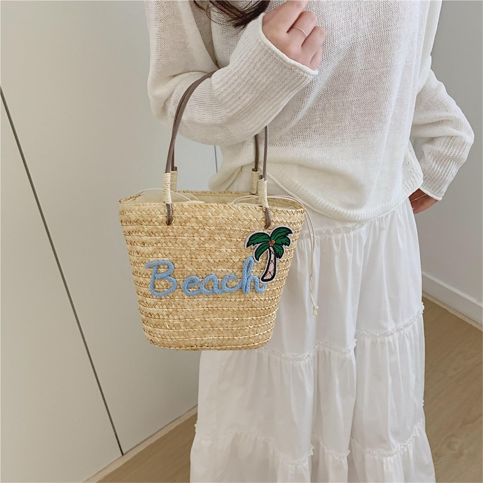 borsa donna estiva Borsa da spiaggia in paglia fatta a mano for donna a tracolla estiva di grande capacità viaggio