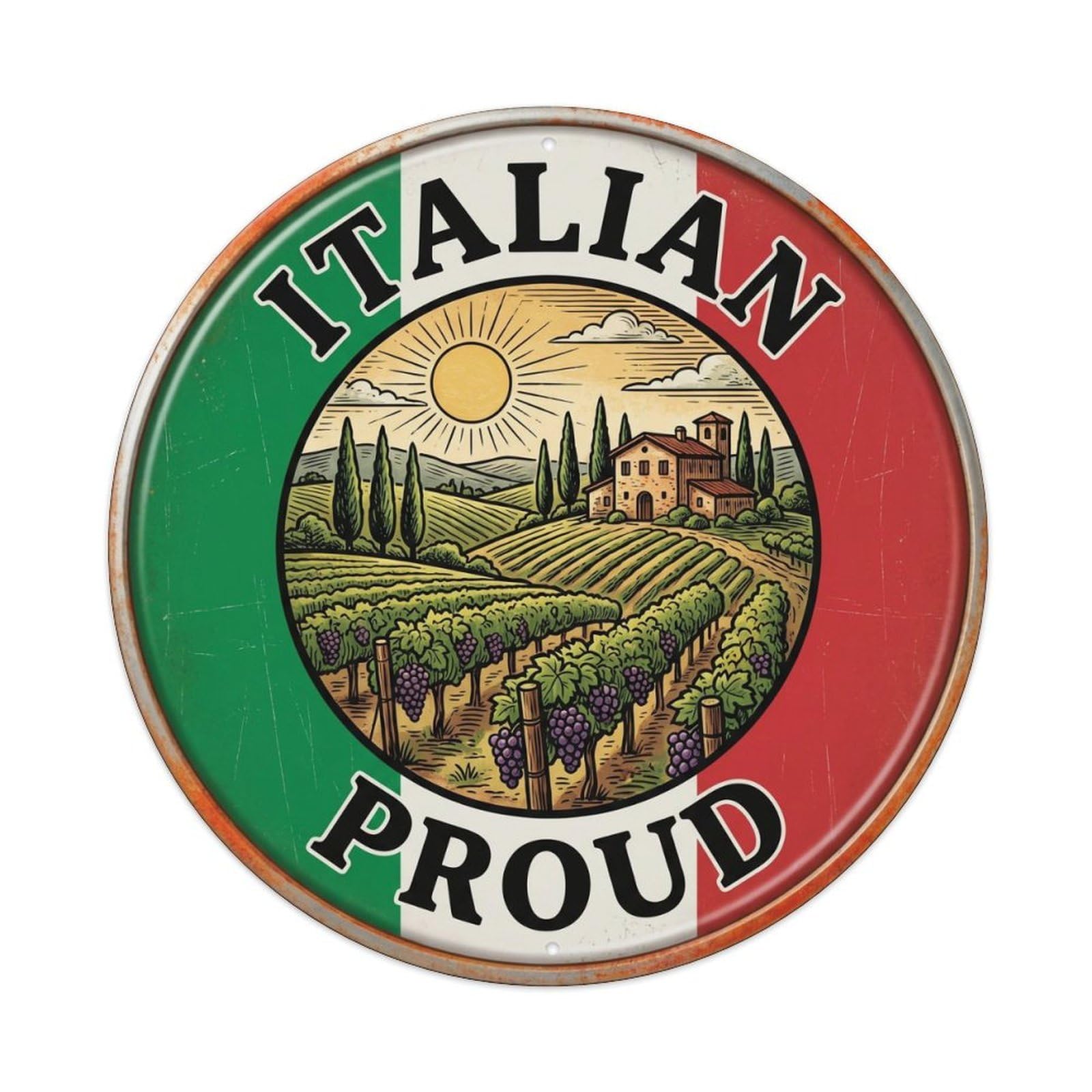 Olhnbad Style Italian Proud Tuscan Vineyard Scenic Travel Flag Emblem Metal Tin Sign