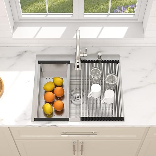 Miniatura 9 de Dcolora DC-T7742 - Fregadero de cocina de 30 pulgadas con caída en la parte superior, de acero inoxidable 304, calibre 16, con esquina redonda, 30 x