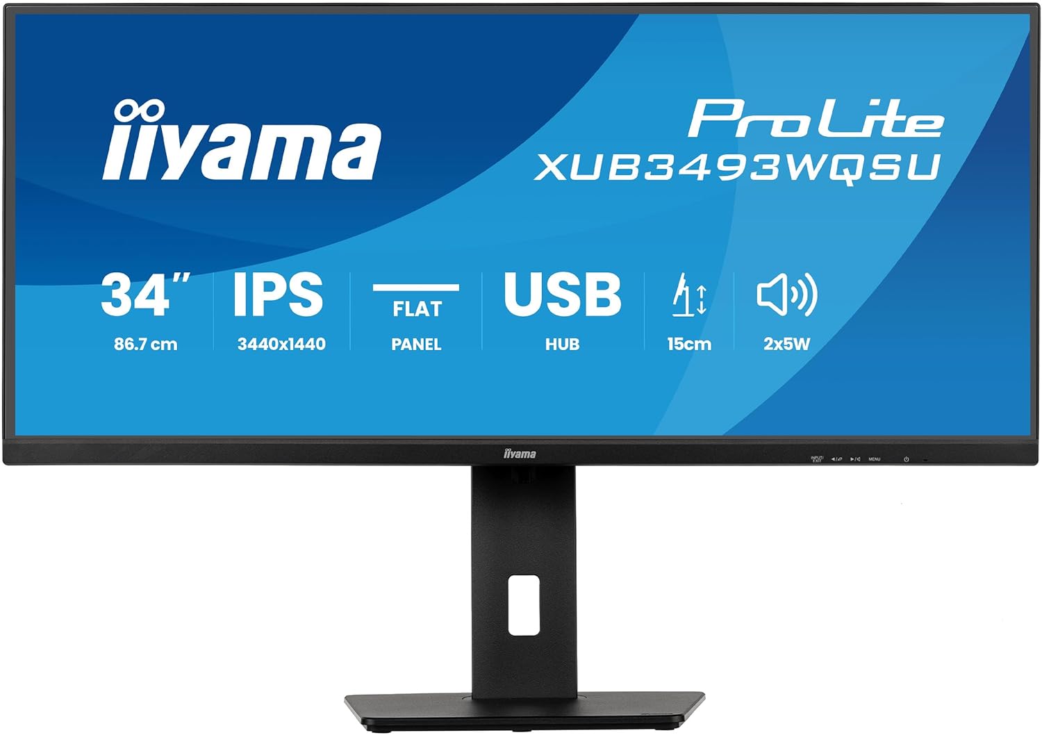 iiyama Prolite XUB3493WQSU-B6 34" IPS LED Monitor UWQHD HDMI DP USB 3.2 USB-C 7.5W Adaptive Sync Pip PBP Height Adjustment Black