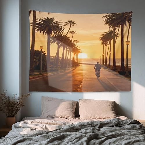Miniatura 6 de Shrahala Palm Blue Wall Tapestry, Beverly Hills California Palm Wall Hanging Large Tapestry Decoration Polyester Fiber White Hem Around For Dorm