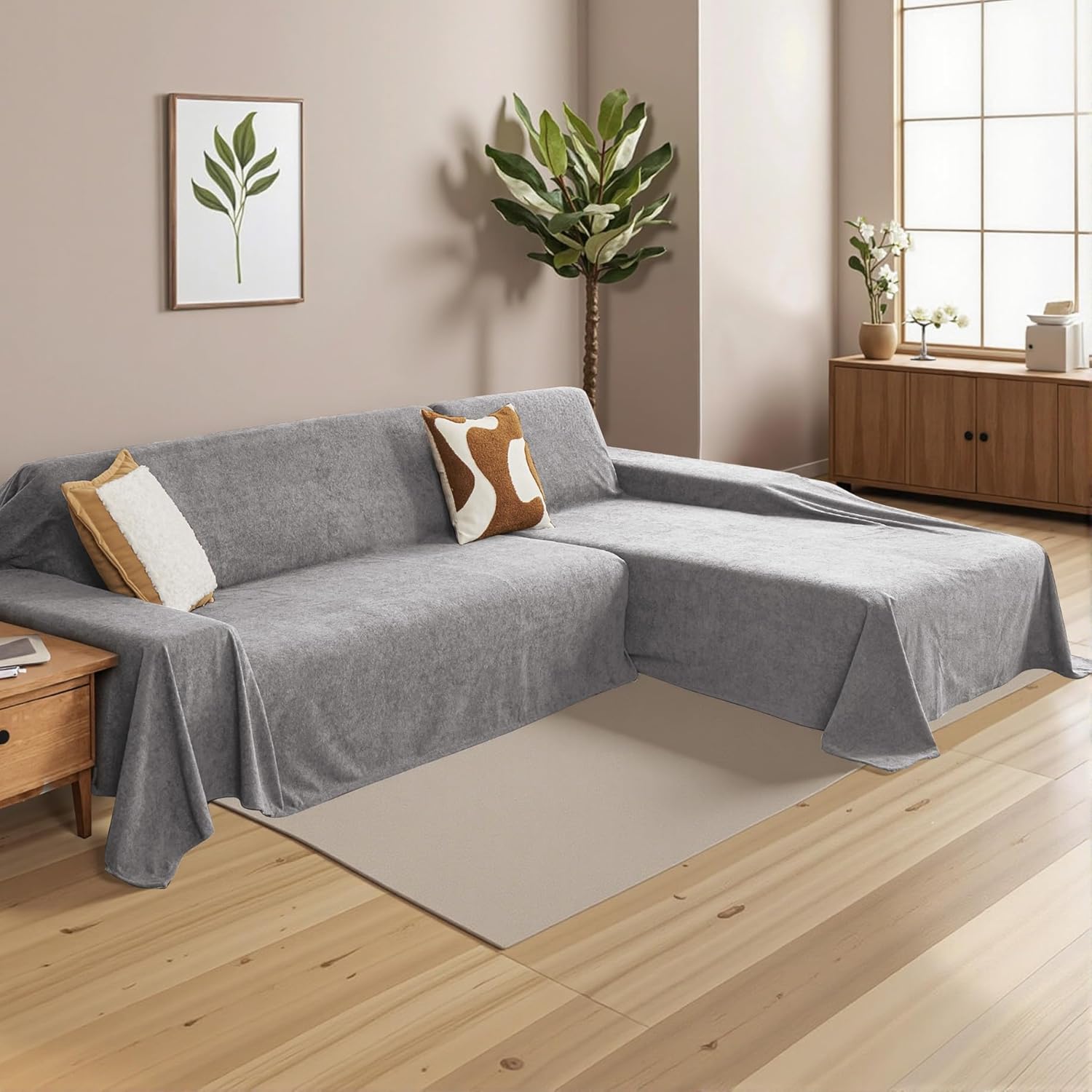 MYSKY HOME Sectional Couch Cover for Dogs, 2 Pieces Couch Covers for L Shape Sofa, Sofa Cover Washable, Furniture Protector Chaise Lounge Cover for 2-3 Cushion Couch(71"x118"+71"x118", Dark Grey)