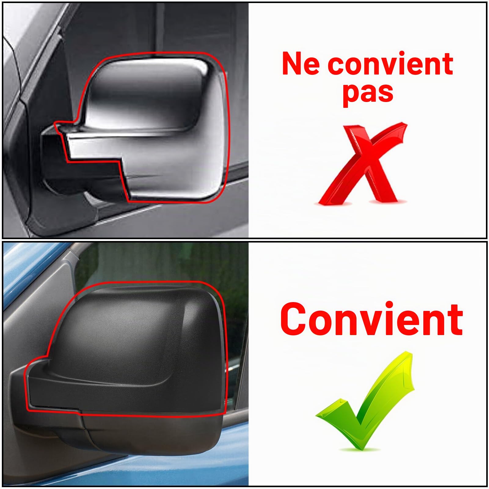 TTCR-II 2 PCS Coque de Rétroviseur Compatibles avec Trafic III X82 Boîtier de Rétroviseur 2014-2024 Première Génération Pour Vauxhall Vivaro 2014-2019 Couverture Miroir（Noir）