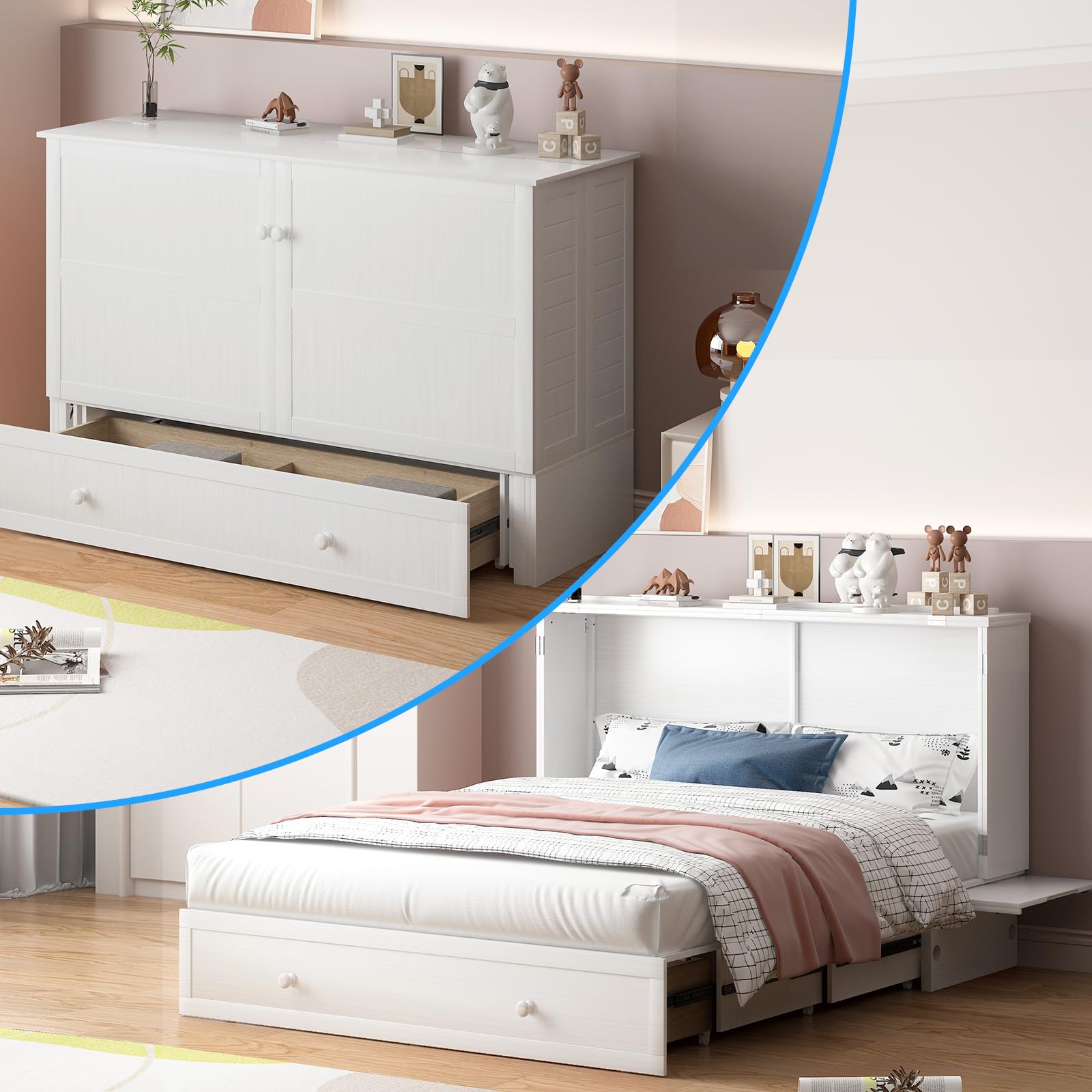 Photo 1 of **SIMILAR NOT EXACT**
PUREMIND Queen Murphy Bed Cabinet, Murphy Bed with Mattress Included, Storage Drawer and Bedside Panel, Built-in Charging Station, Solid Wood Space-Saving Wallbed Hideaway Beds for Guest Room