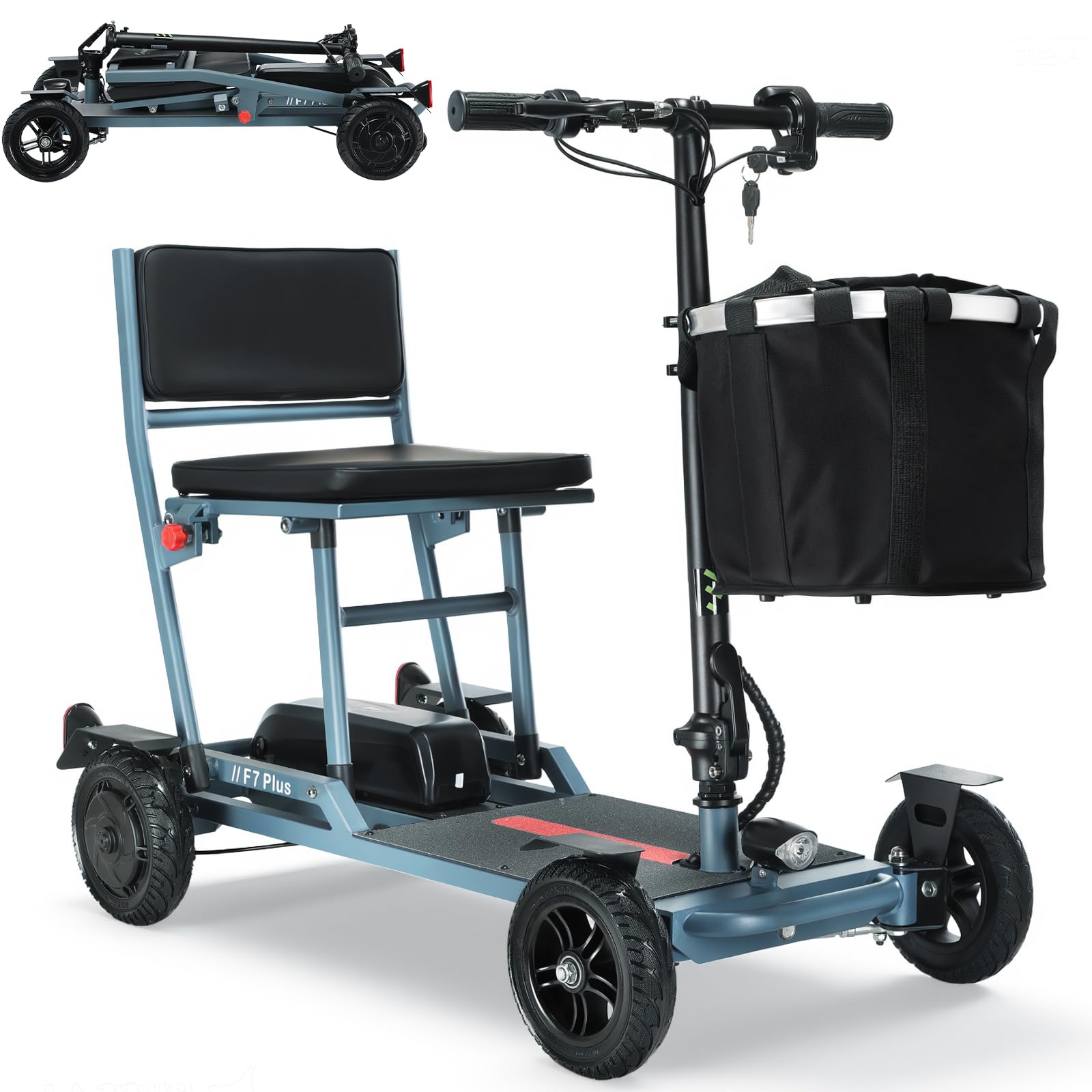 Elektromobil Klappbar für Senioren, 60Km Seniorenmobil leicht, einfach aufzubauen und schnelles Aufladen, Stabiler Mobilitätsroller mit 4 Räder (Blau)