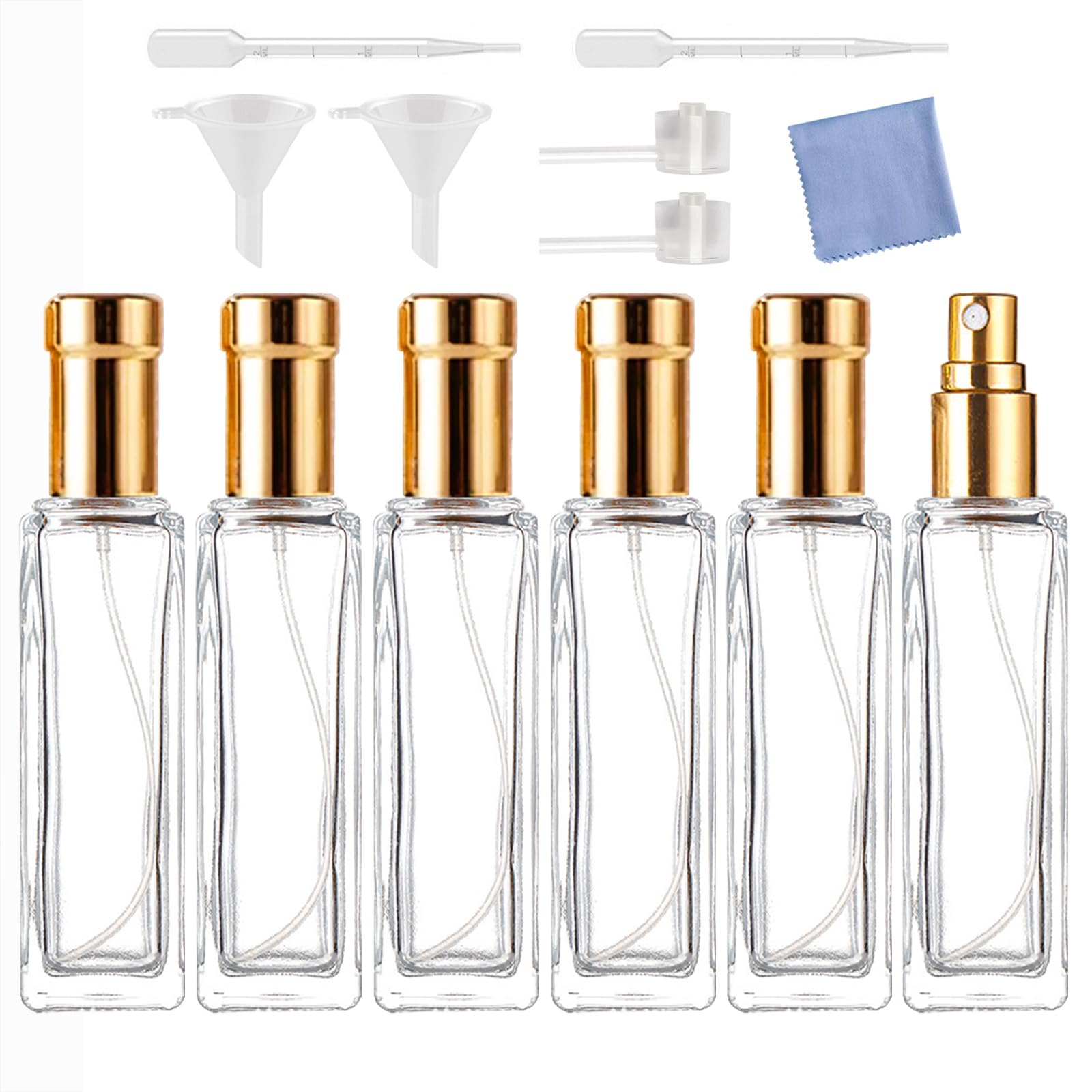 AGENIZ 6PCS 30ml Perfume Spray Bottle, Mini Portable Travel Glass Square Spray Bottle,Small Fine Mist Spray Bottle, Refillable Glass Spray Bottle,