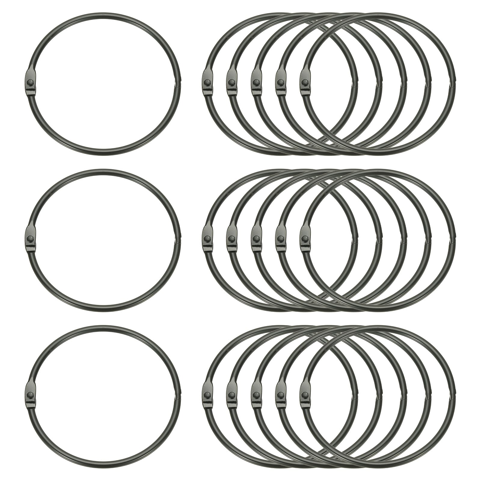 PATIKIL 18Pcs Loose Leaf Binder Rings, 3.9 Inch Metal Open Card Rings Heavy Duty Book Rings for Key Index Card Rings Paper Rings Office, Black