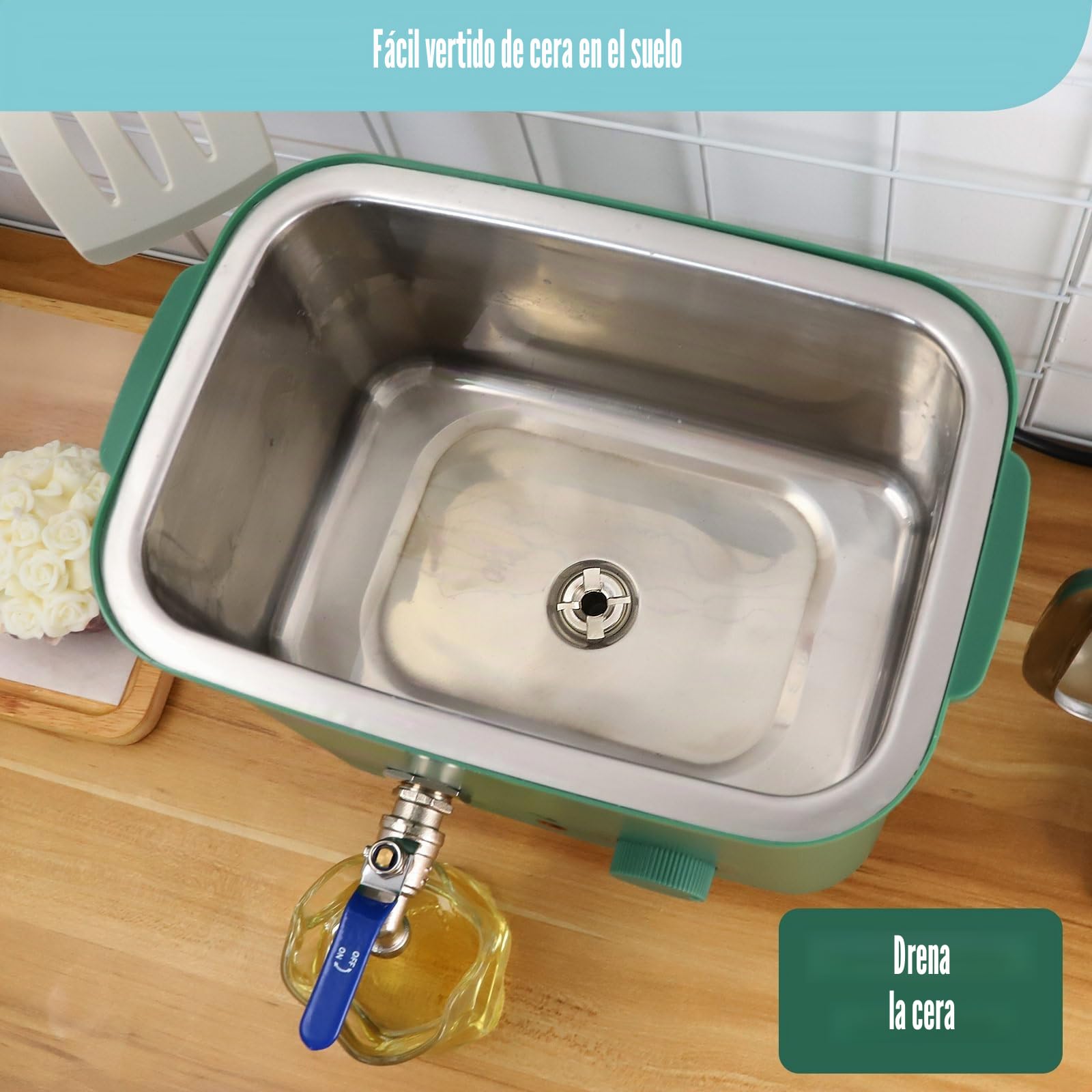 TOAUTO 4Qts Green Wax Melter Cera eléctrica con válvula de vertido rápido y control de temperatura para fabricantes principiantes