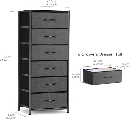 Miniatura 3 de MOOACE Cómoda de 6 cajones altos, unidad organizadora de almacenamiento, cómoda para dormitorio con baúl de almacenamiento, parte superior de