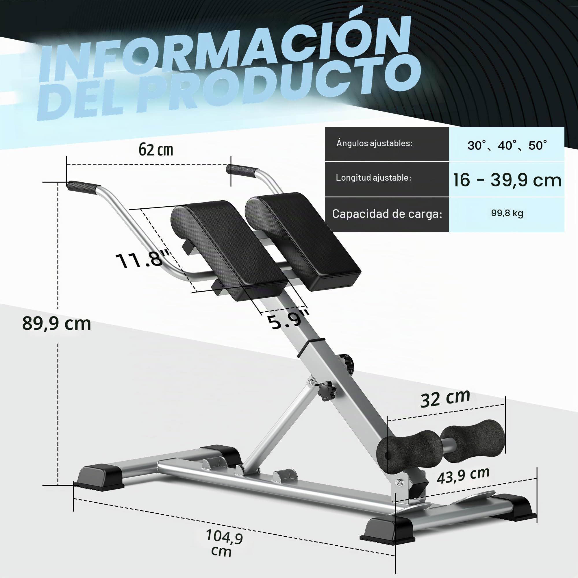 SogesPower Banco de Hyperextensión,Sillas Romanas Banco Romano, Máquina de Extensiones Lumbares, Máquina de Hyperextensión Ajustable y Plegable para Gimnasio en Casa