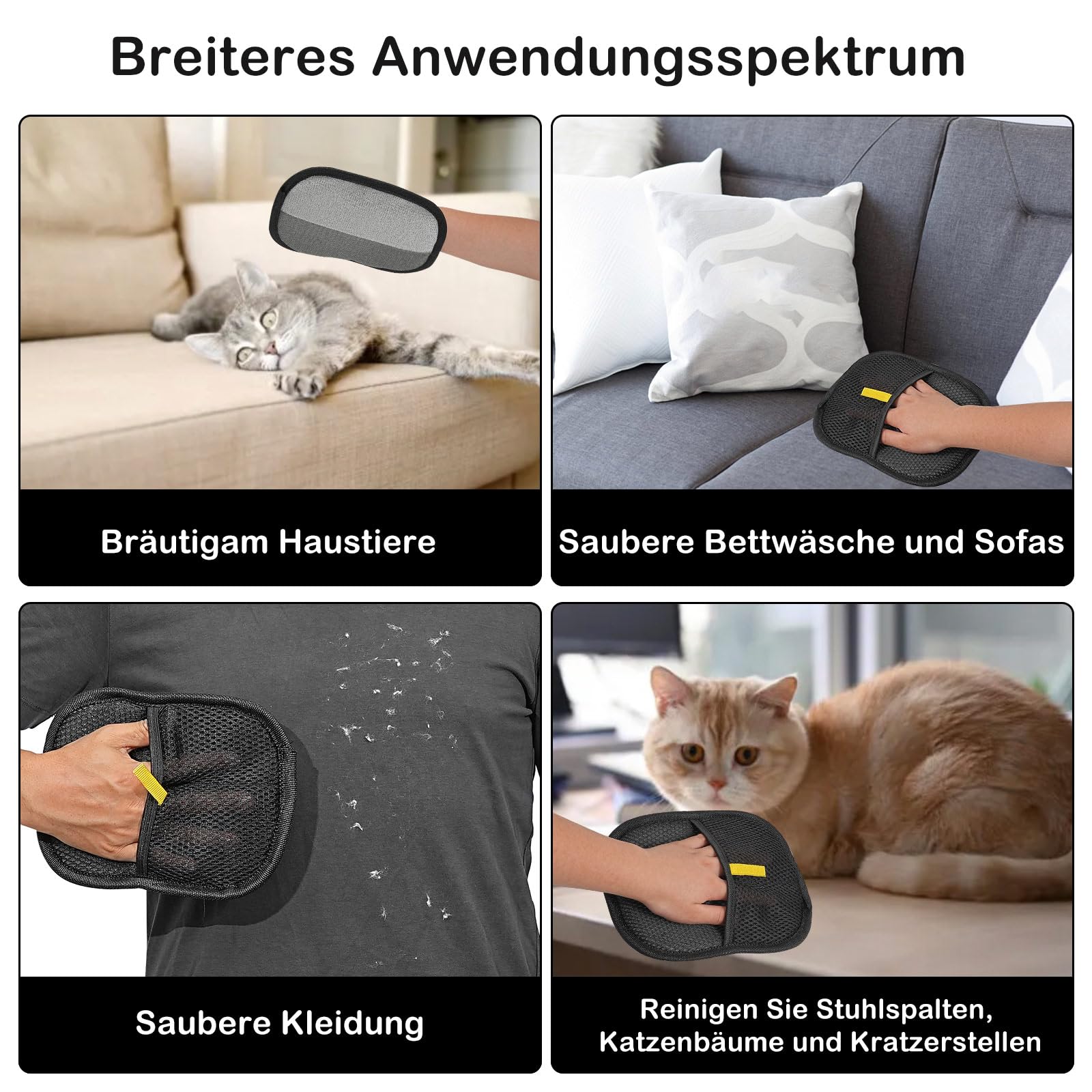 2 Stück Tierhaarentferner-Handschuhe - Doppelseitig Für Hunde & Katzen