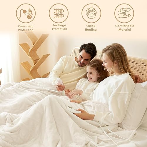 Miniatura 10 de EHEYCIGA Manta térmica – Manta térmica con 9 niveles y apagado automático, suave y acogedora manta lavable de sherpa, 50 x 60 pulgadas Marrón