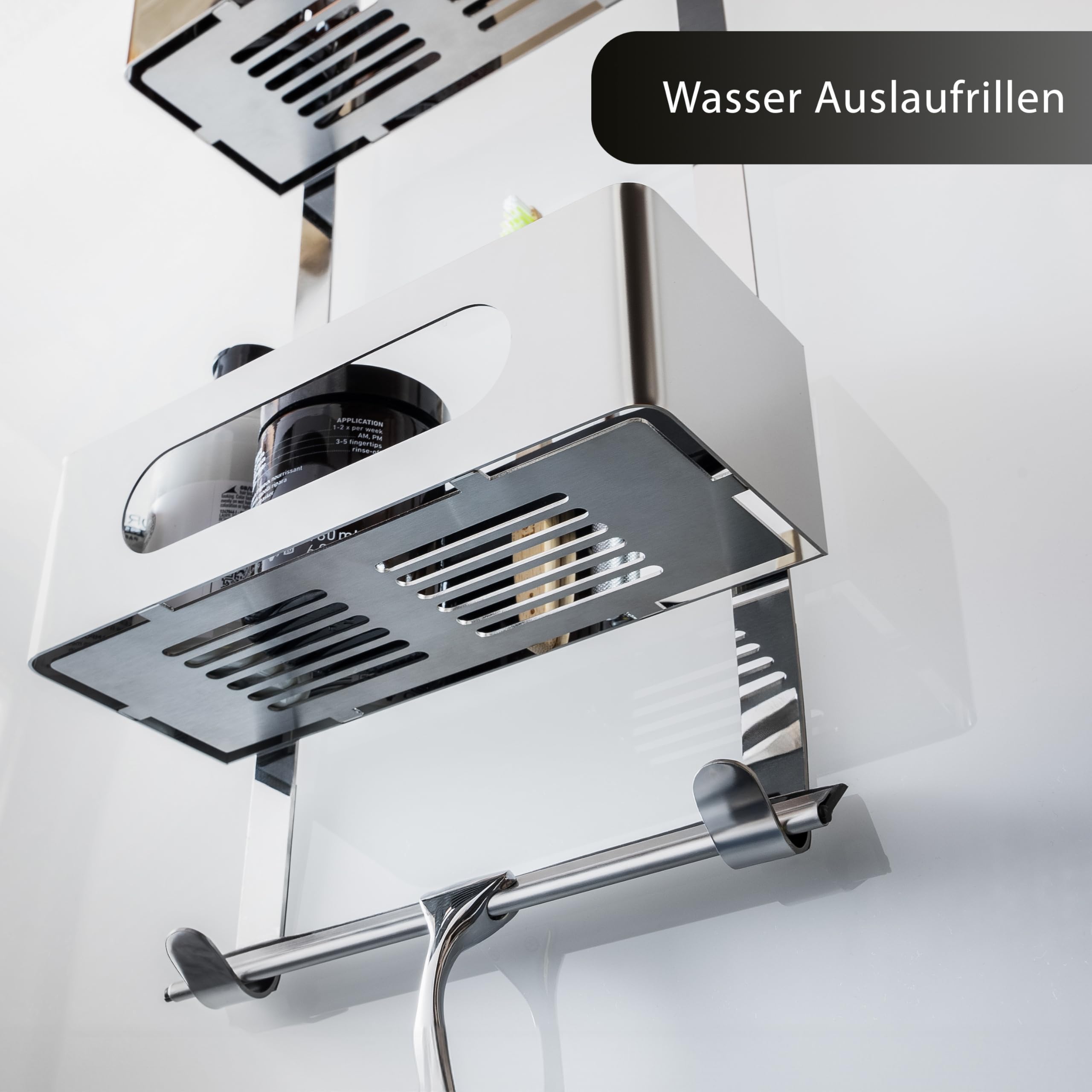 Duschablage zum Hängen | Patentiertes Duschregal ohne Bohren | Edelstahl Badregal Shampoohalter Dusche | Duschkorb hängen | Organizer zum Aufhängen | Duschablage hängend | Chrom Poliert