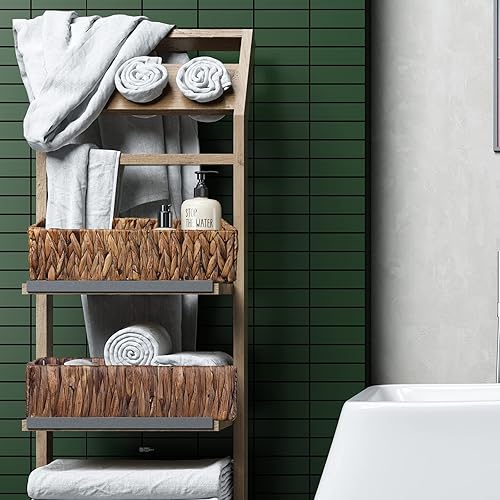 Miniatura 5 de HOSROOME Cesta de almacenamiento de jacinto de agua para estantes, cestas de mimbre para organizar papel higiénico para tanque de inodoro, cesta