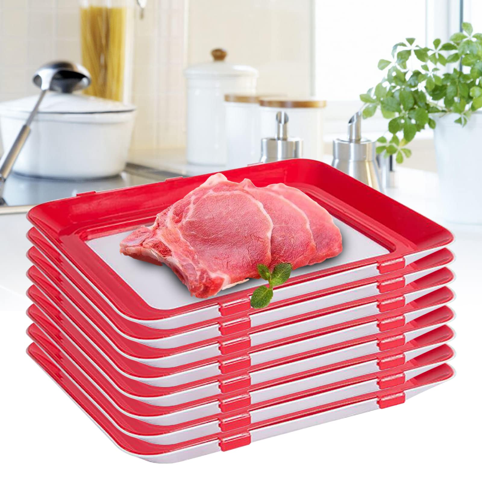 MINUS ONE Bandeja de conservación de alimentos al vacío, apilable y reutilizable, contenedor de alimentos con tapa de plástico para verduras, juego de 8 unidades