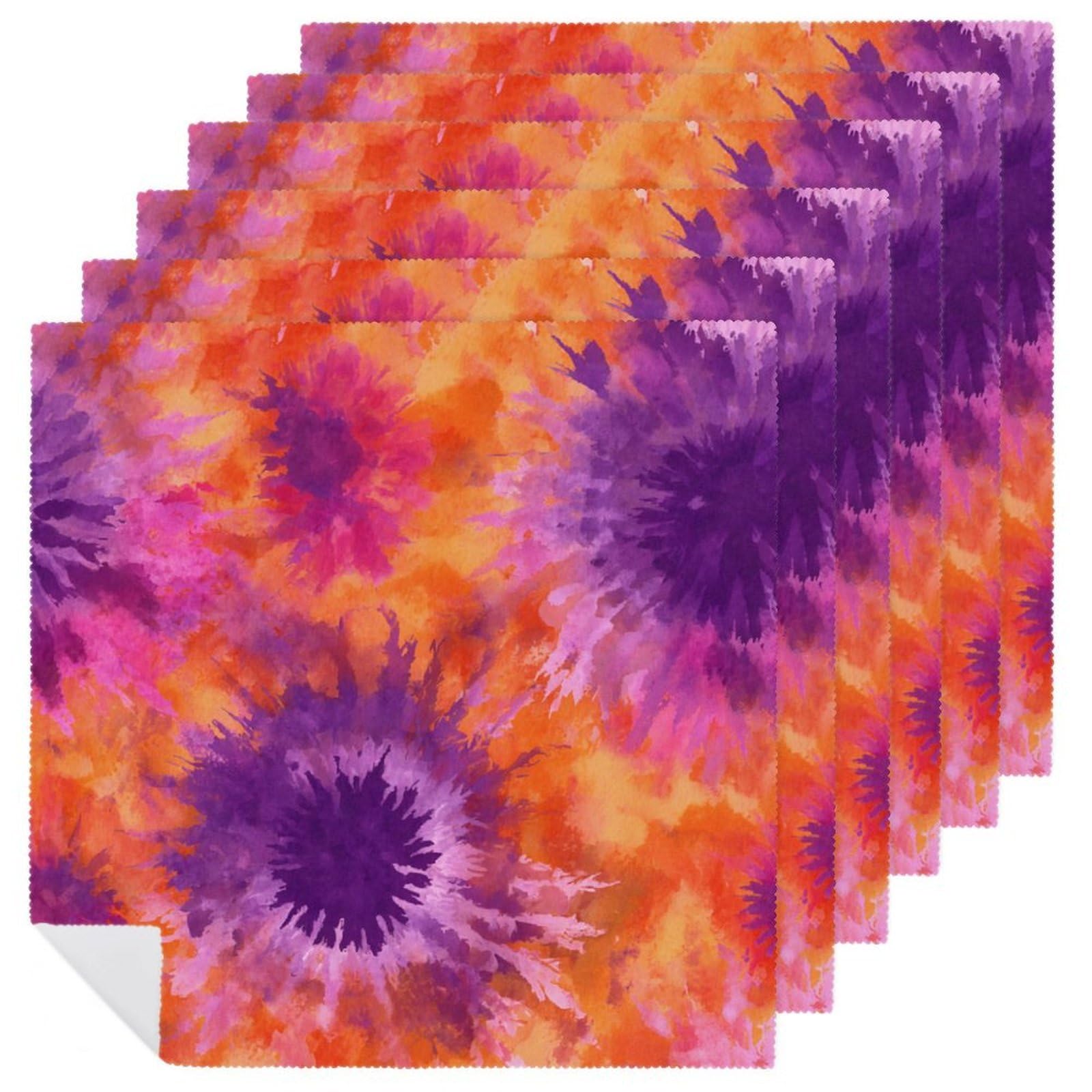 Orange Pink And Purple Tie Dye Print Cloth Napkins Set of 6, Square Premium Reusable Washable Polyester Table Linen Napkin for Dinner Party
