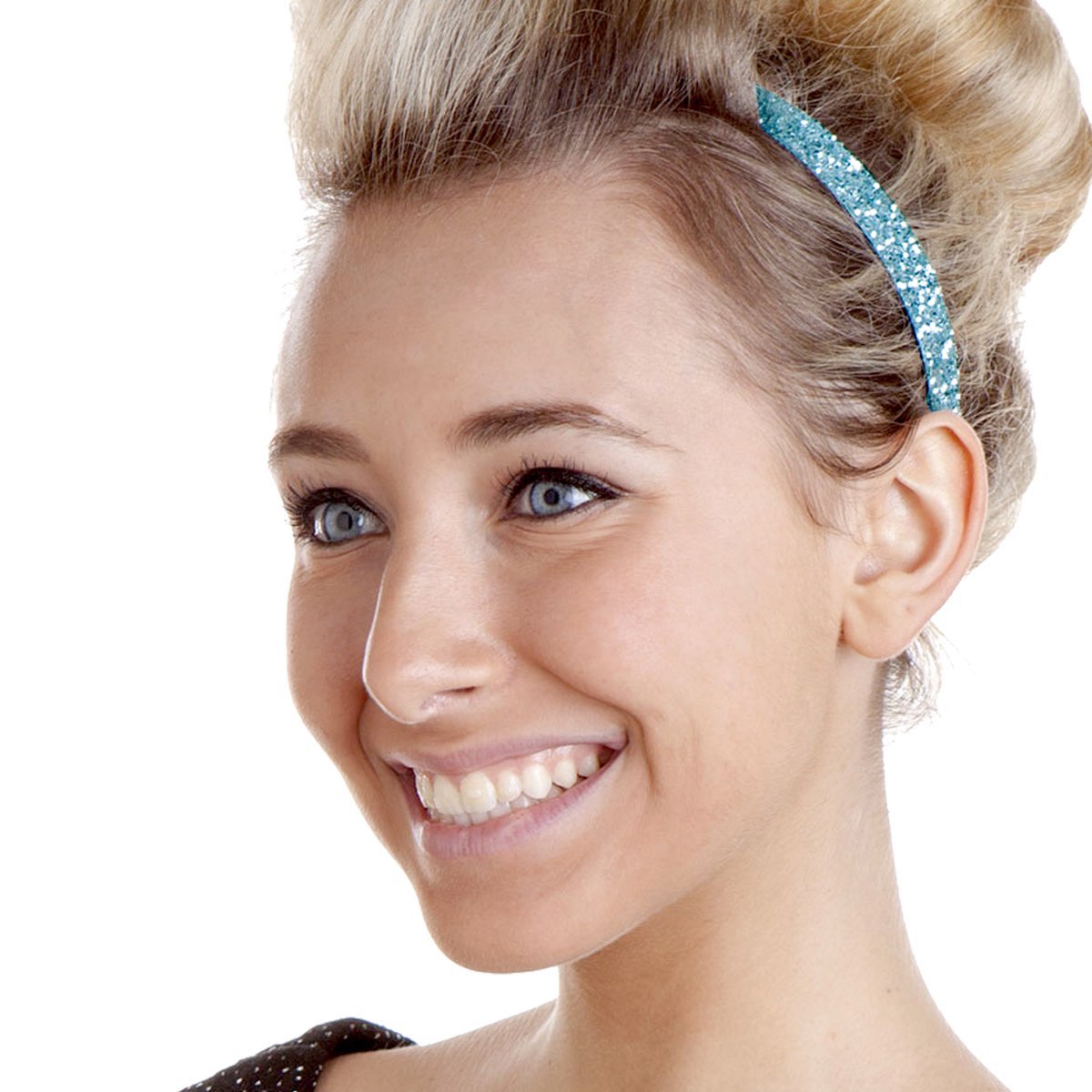 Hipsy PETITE Size, Adjustable No Slip Sparkly Bling Mixed 3pk Headbands for Women Girls & Teens (Bling Glitter Mixed Light Blue)