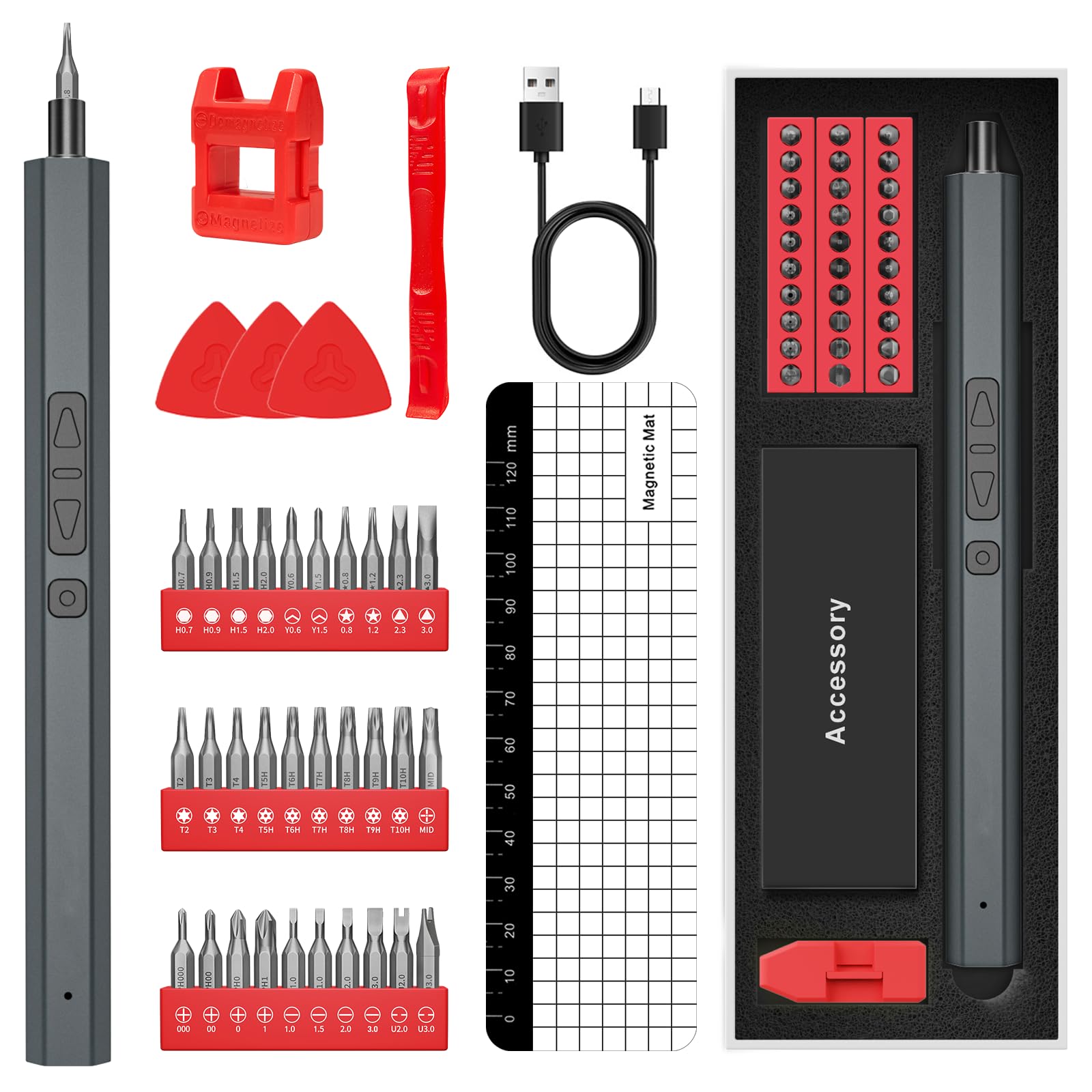 CasaCulina Mini Electric Screwdriver 37 in 1 Electric Precision Screwdriver Kit with 30 Magnetic Bits Small Electric Screwdriver