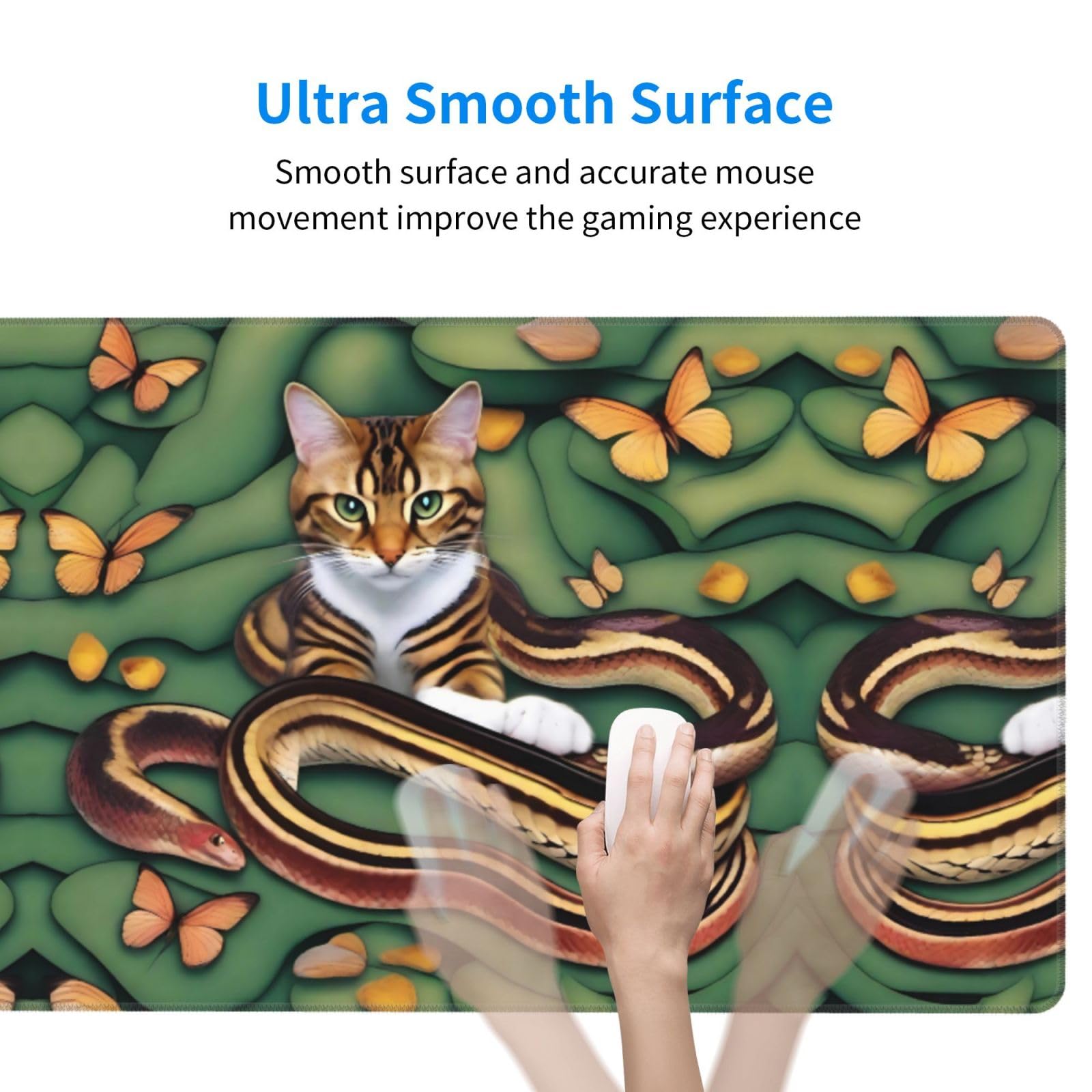 The Story of the Snake and the cat, tappetino da scrivania grande per tastiera, base in gomma, motivo stampato, per ufficio, gaming, laptop, PC, nero