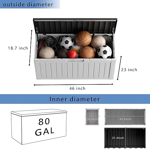 Miniatura 2 de KFY Caja de cubierta de 80 galones, caja de almacenamiento de material de resina para exteriores, impermeable y resistente a los rayos UV con