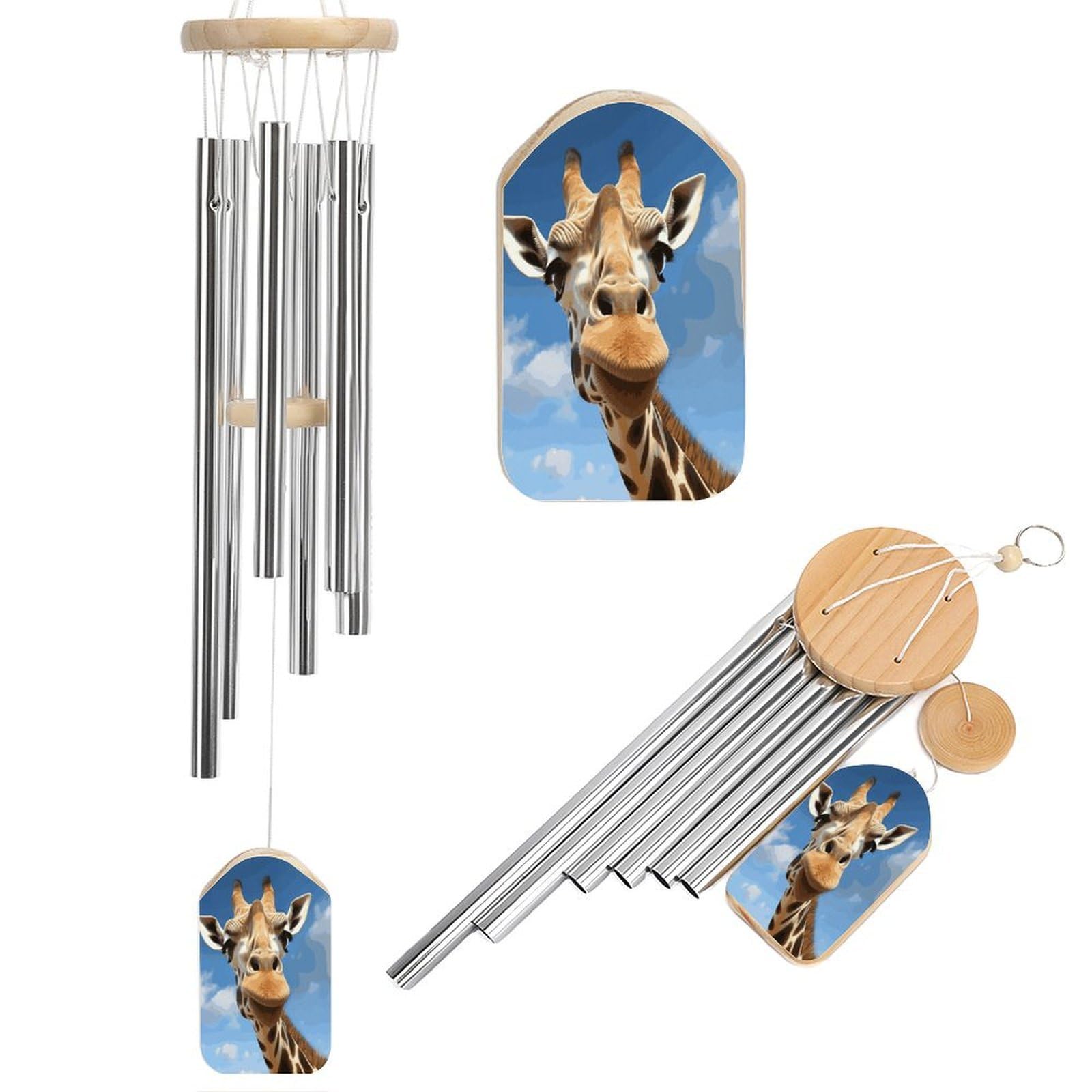 Fekiloot Style Funny Giraffe Tone Wind Chimes For Outside,Wind Bell With 6 Aluminum Alloy Tubes,Sympathy Wind Chime For Yard/Garden/Patio Decor