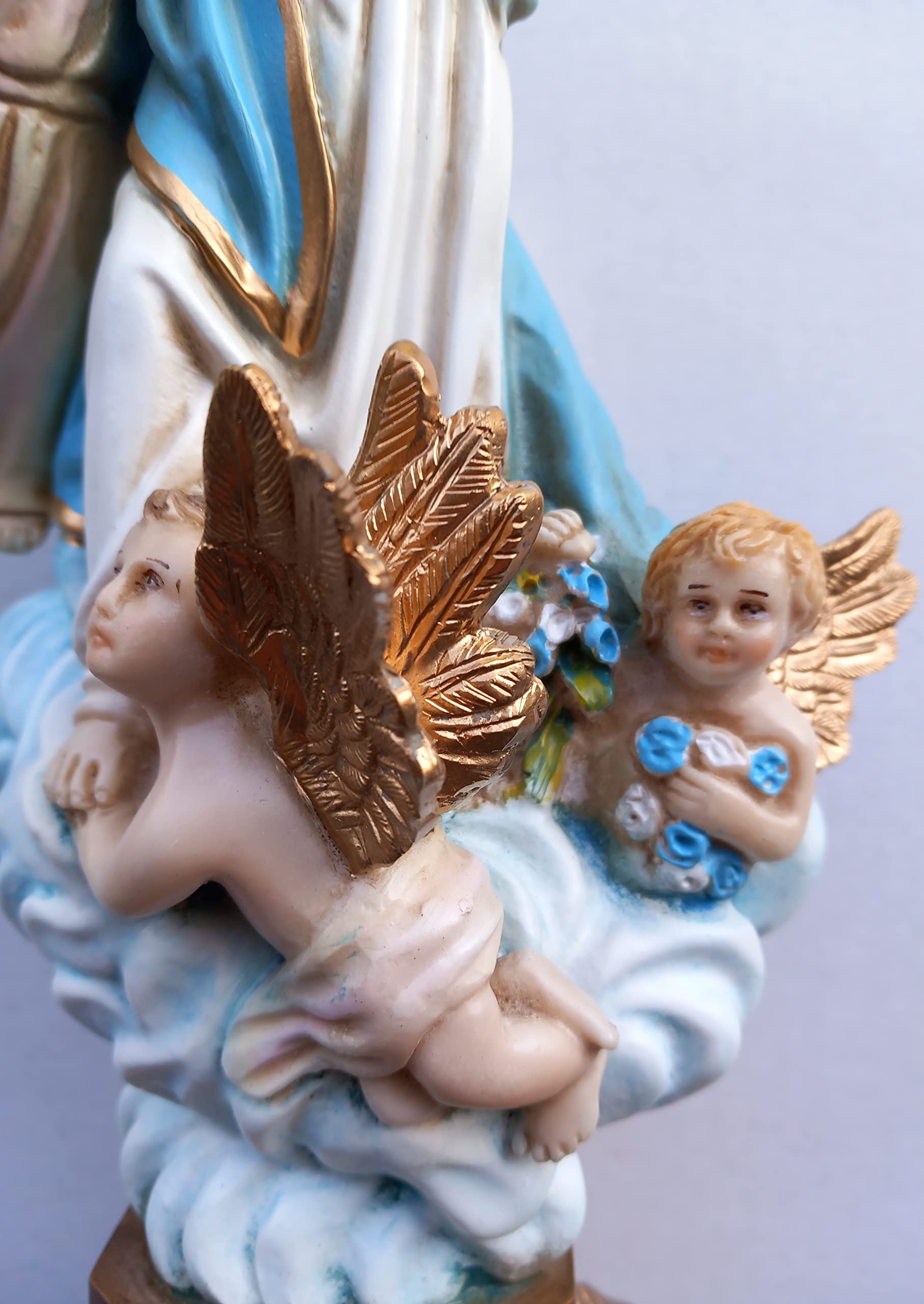 Generico ArteSacraCaravaggio Statua della Madonna Immacolata Concezione, Miracolosa, braccia aperte, cm 34 (13,38 inches) in resina decorata a mano di produzione artigianale