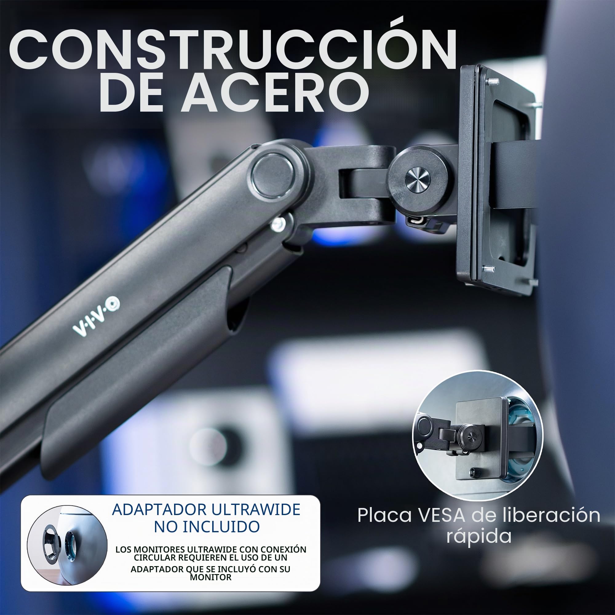 Vivo Soporte Premium para Monitor, Brazo con Tensión de Alta Resistencia para Pantallas de hasta 49 Pulgadas, Negro, STAND-V101V