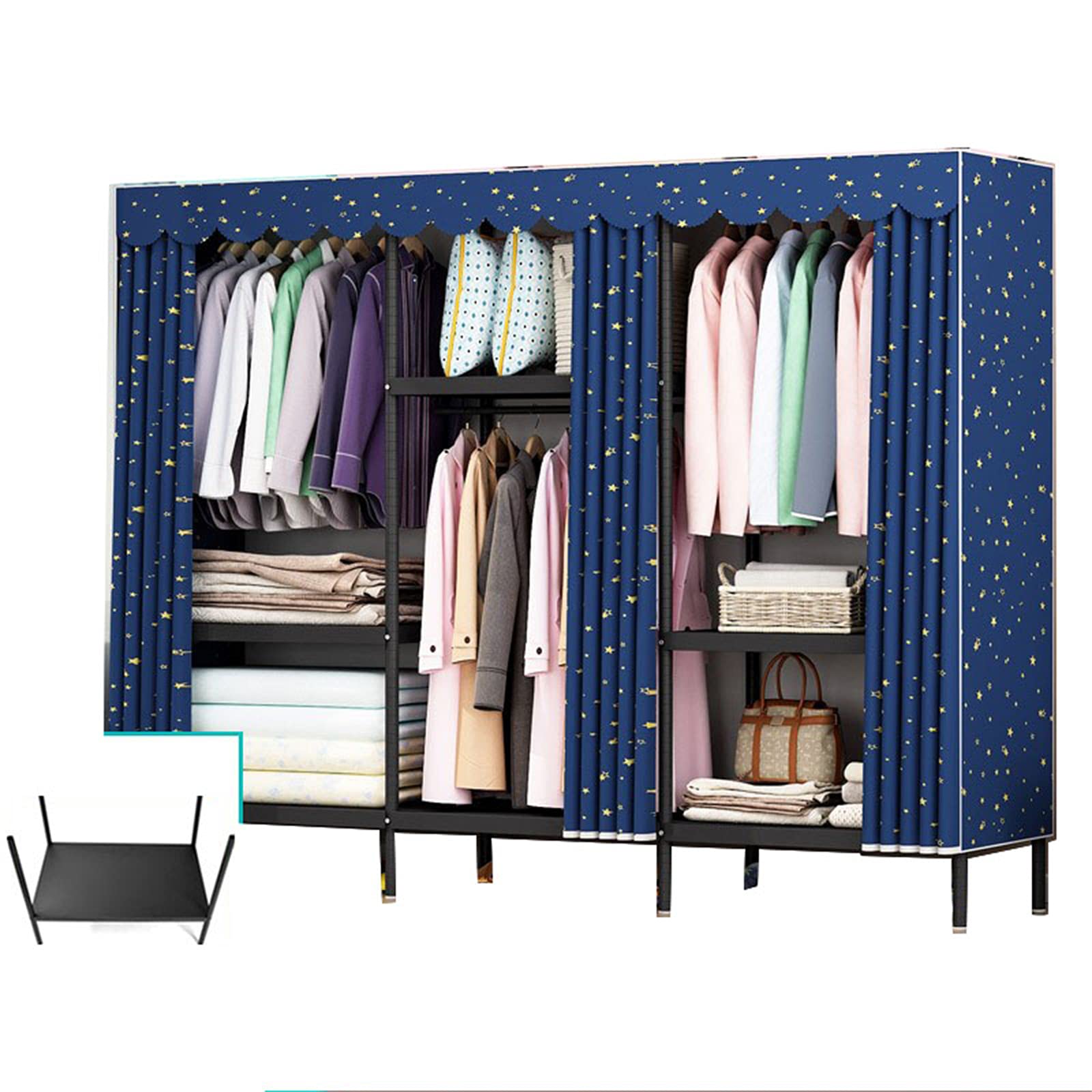 Generisch Einfacher Kleiderschrank, Kleiderstange, Regale, Aufbewahrungsschrank für Wohnzimmer, Schlafzimmer, Metalltrennwand (Größe: 175 x 180 x 45 cm)