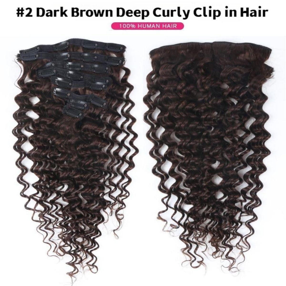 Clip in Hair Extensions Real Human Hair 20 Inch Remy Human Hair Extensions for Women Double Weft Seamless Clip ins Brazilian Deep Wave Curly Human Hair Extensions 8Pcs 120g 20 Clips Dark Brown