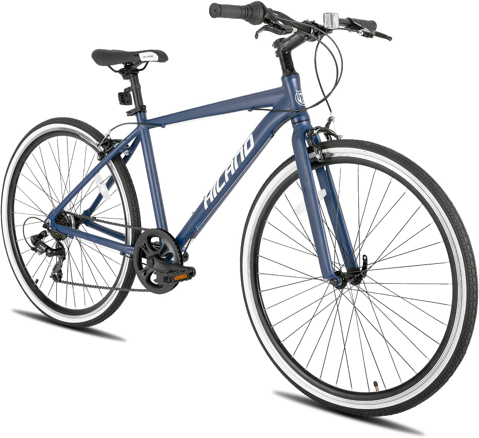 HH HILAND Aluminum Hybrid Bike, Shimano Drivetrain 7 Speeds, 700C Wheels for Men Women Ladies Commuter Bike City Bike Navy Blue