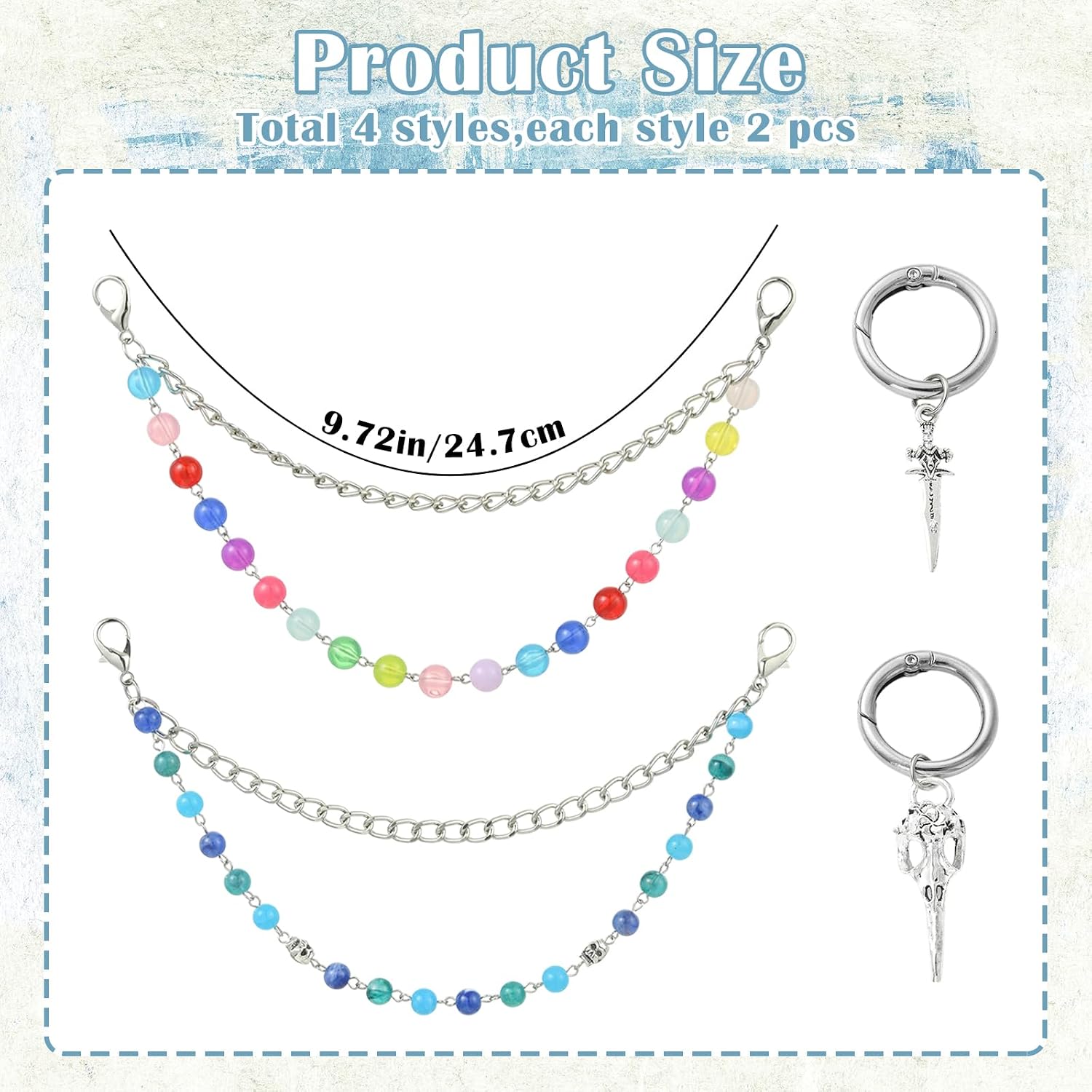 8Pcs Beaded Boot Chains Shoe Charms for Sneakers DIY Decorating Clothes Hats Shoes Bags Pants Keychain image 2