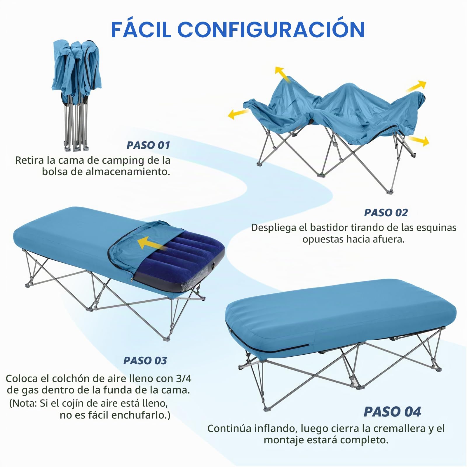 KAMPKEEPER Cama de Camping, Camas de Camping para Adultos, Cama Plegable con colchón Hinchable y Bolsa de Transporte, No Incluye Bomba de Aire (Azul, 2 Personas)