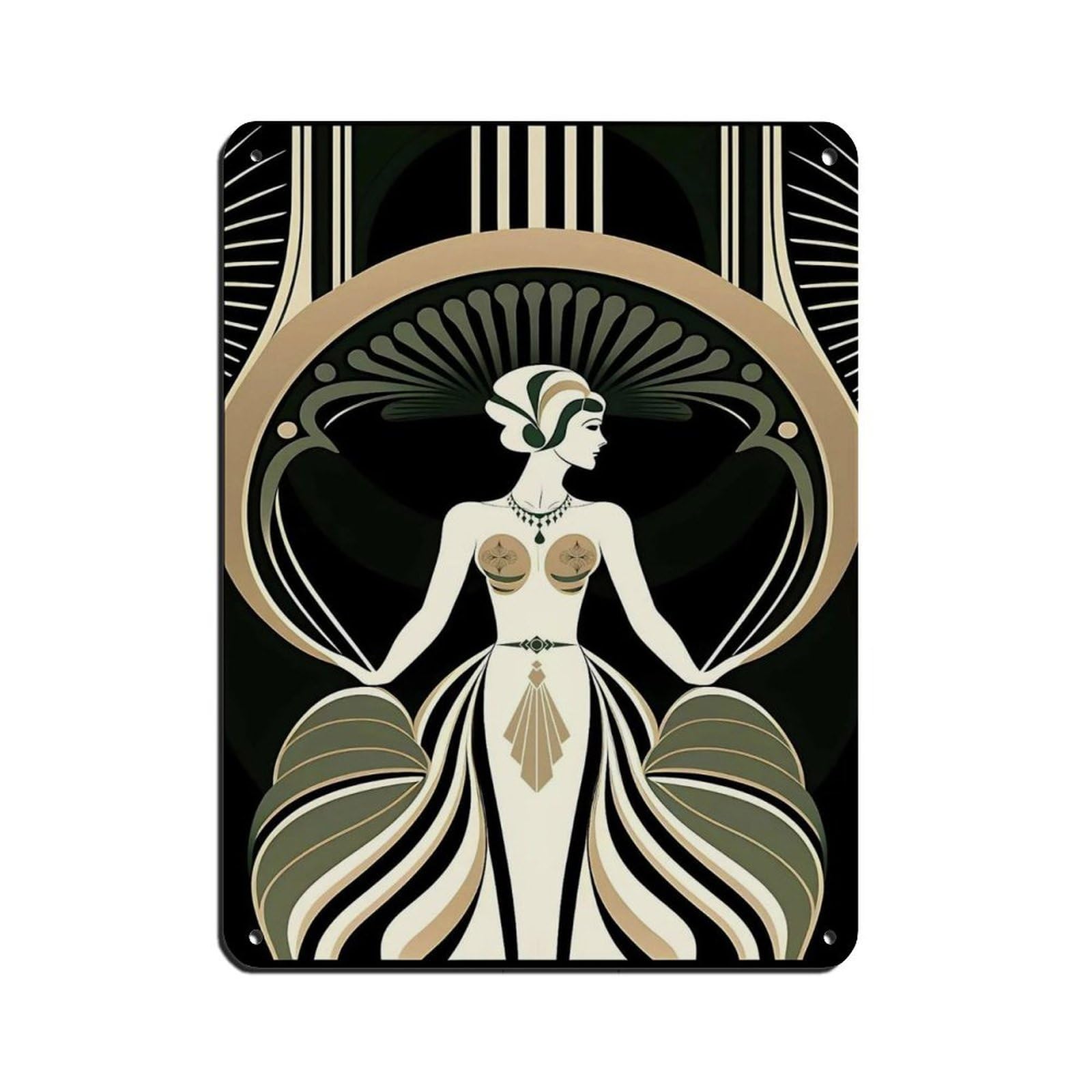 Art Deco Woman Poster - Vintage Glamour Art Tin Sign Vintage Metal Pub Club Cafe Bar Home Wall Art Decoration Poster Retro 12x16inch(30x40cm)